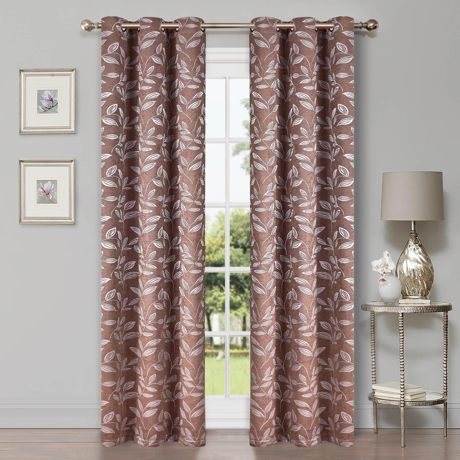 Leaves Machine Washable Room Darkening Blackout Curtains, Set of 2