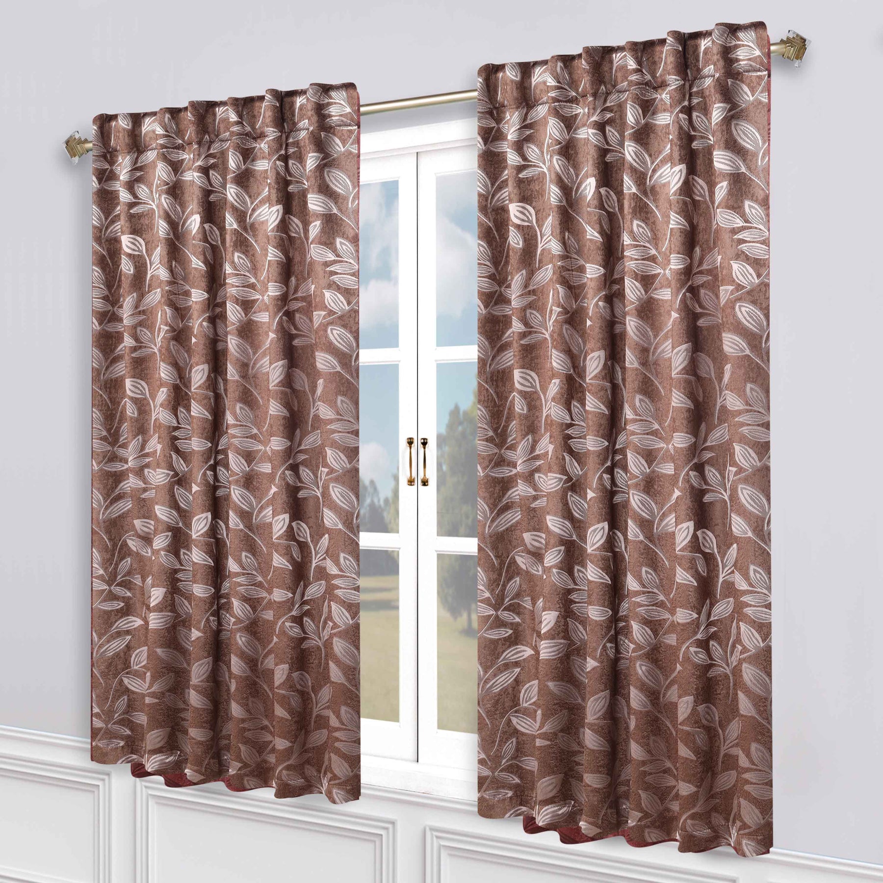 Leaves Room Darkening Back Tabs Blackout Curtain Panels, Set of 2