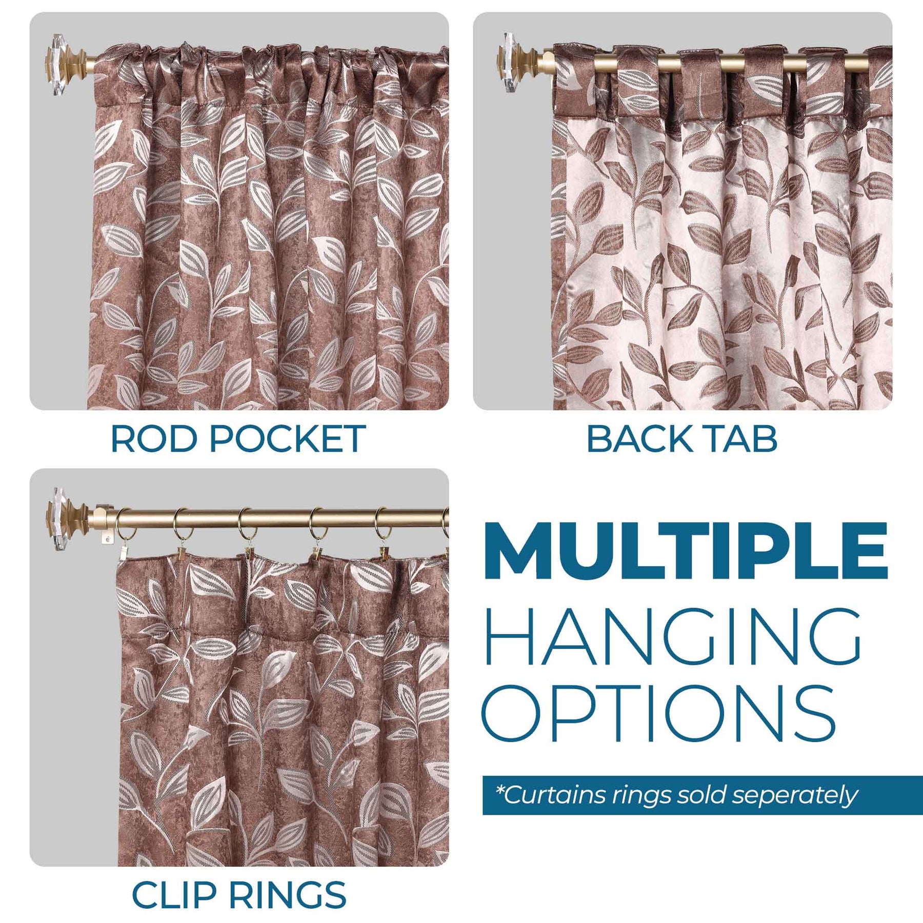 Leaves Room Darkening Back Tabs Blackout Curtain Panels, Set of 2