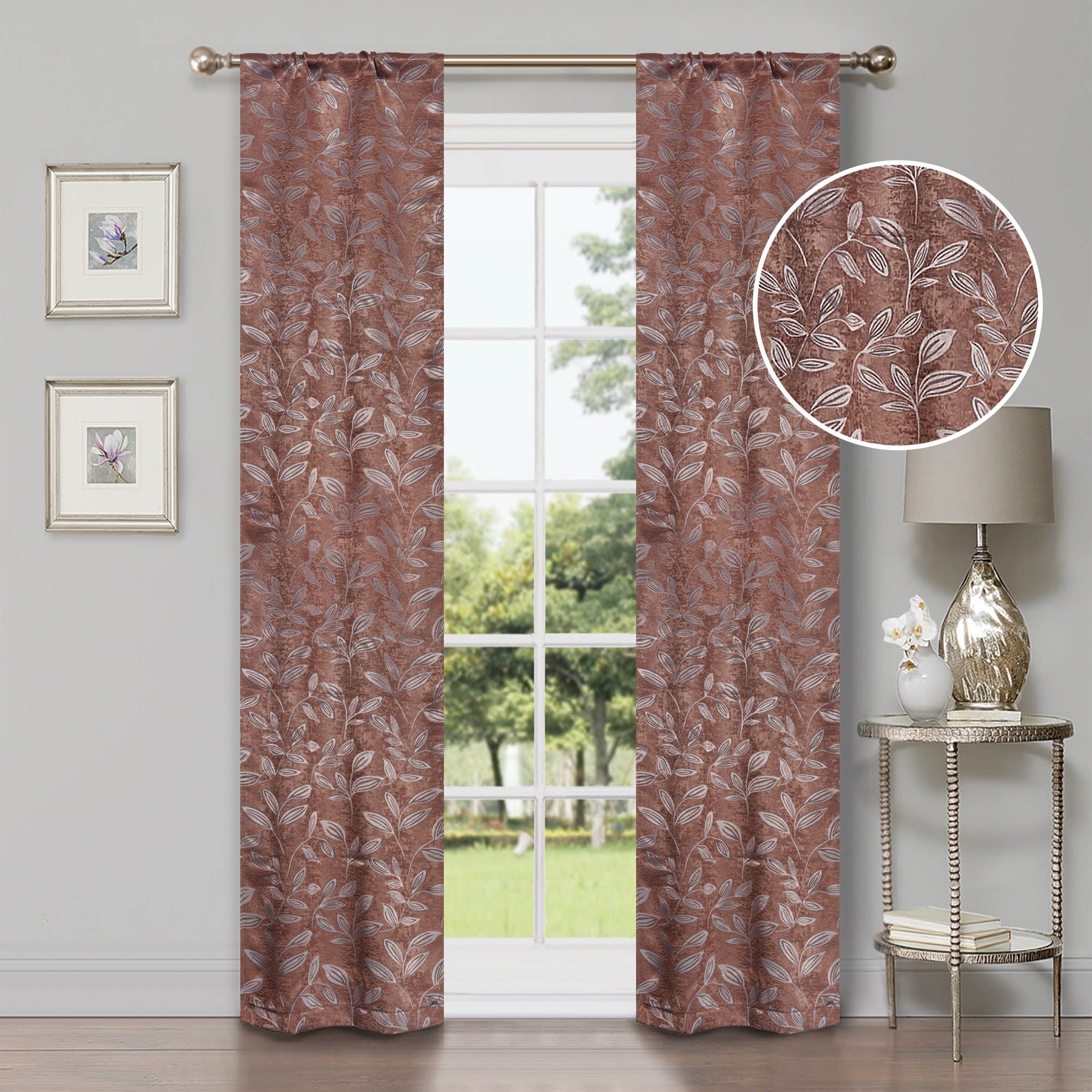 Leaves Room Darkening Washable Blackout Curtain Panels, Set of 2