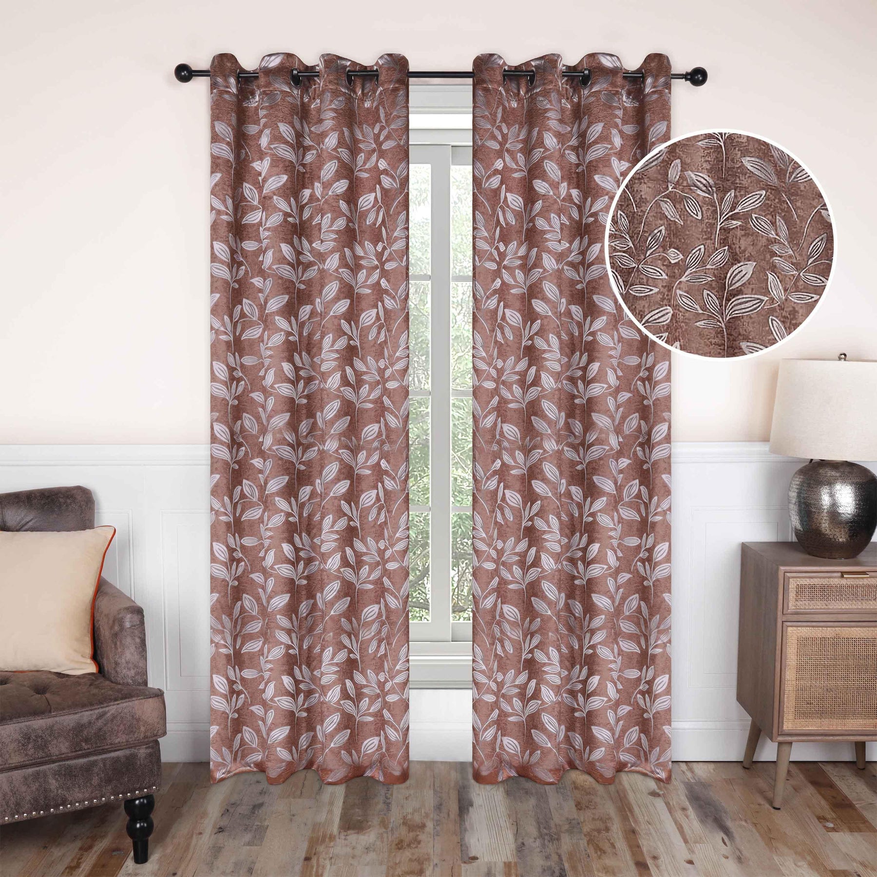 Leaves Machine Washable Room Darkening Blackout Curtains 4 Pieces