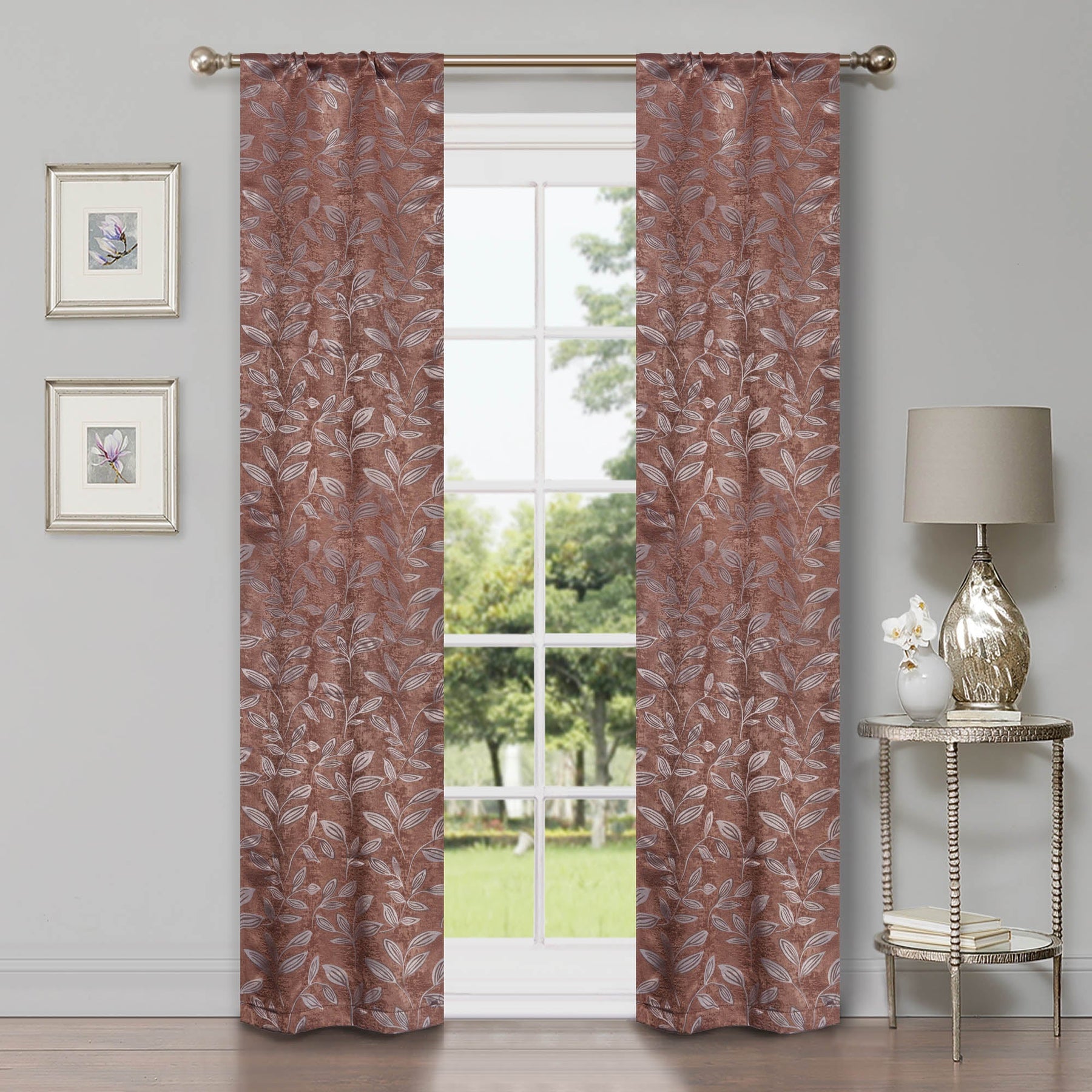 Leaves Room Darkening Washable Blackout Curtain Panels, Set of 2