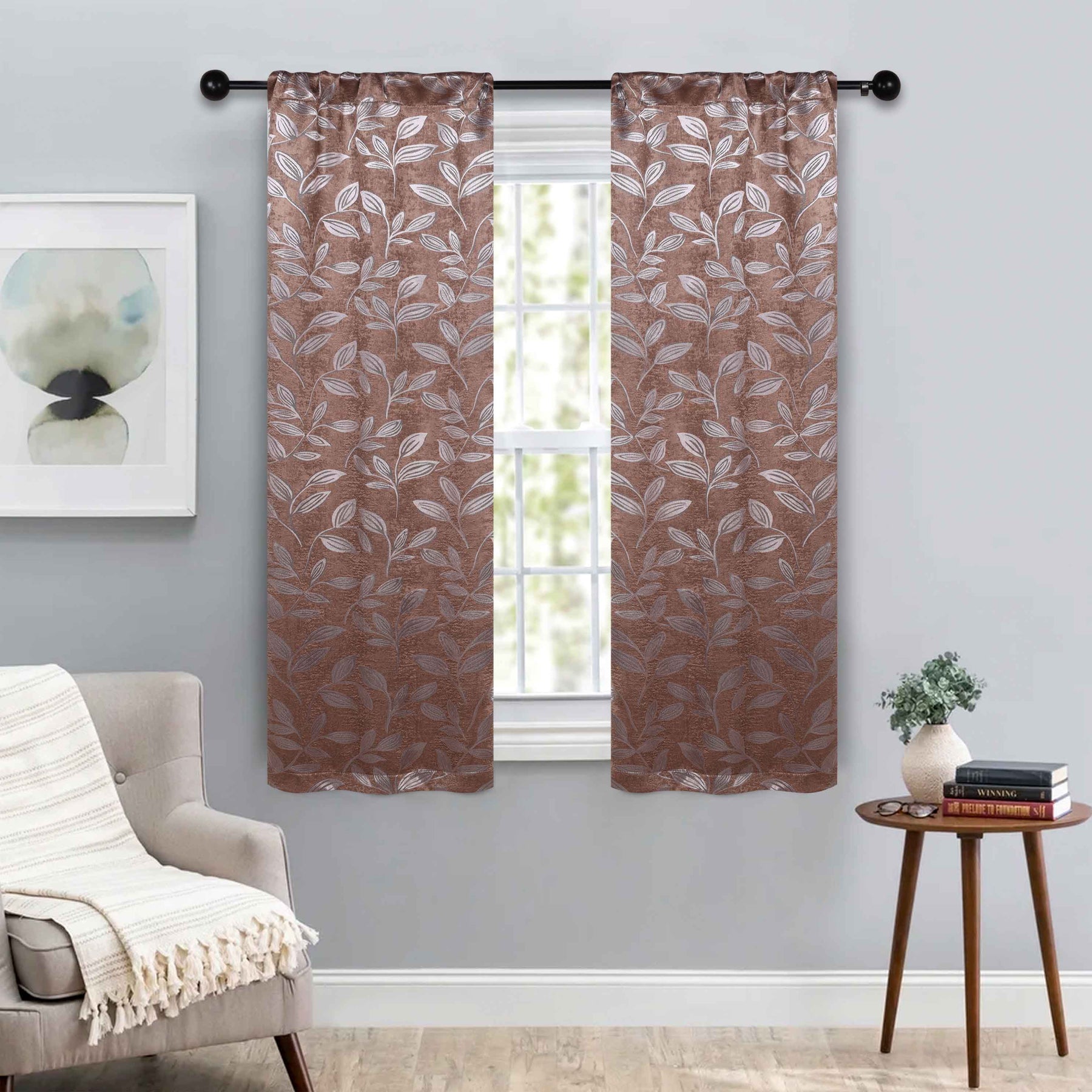 Leaves Room Darkening Washable Blackout Curtain Panels, Set of 2