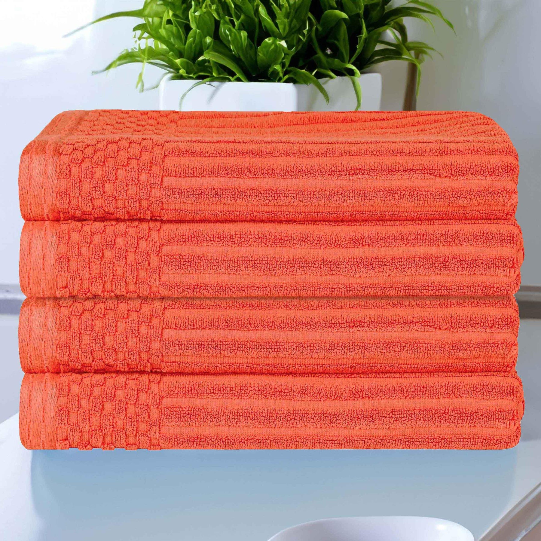 Soho Ribbed Cotton Absorbent Bath Towel Set of 4