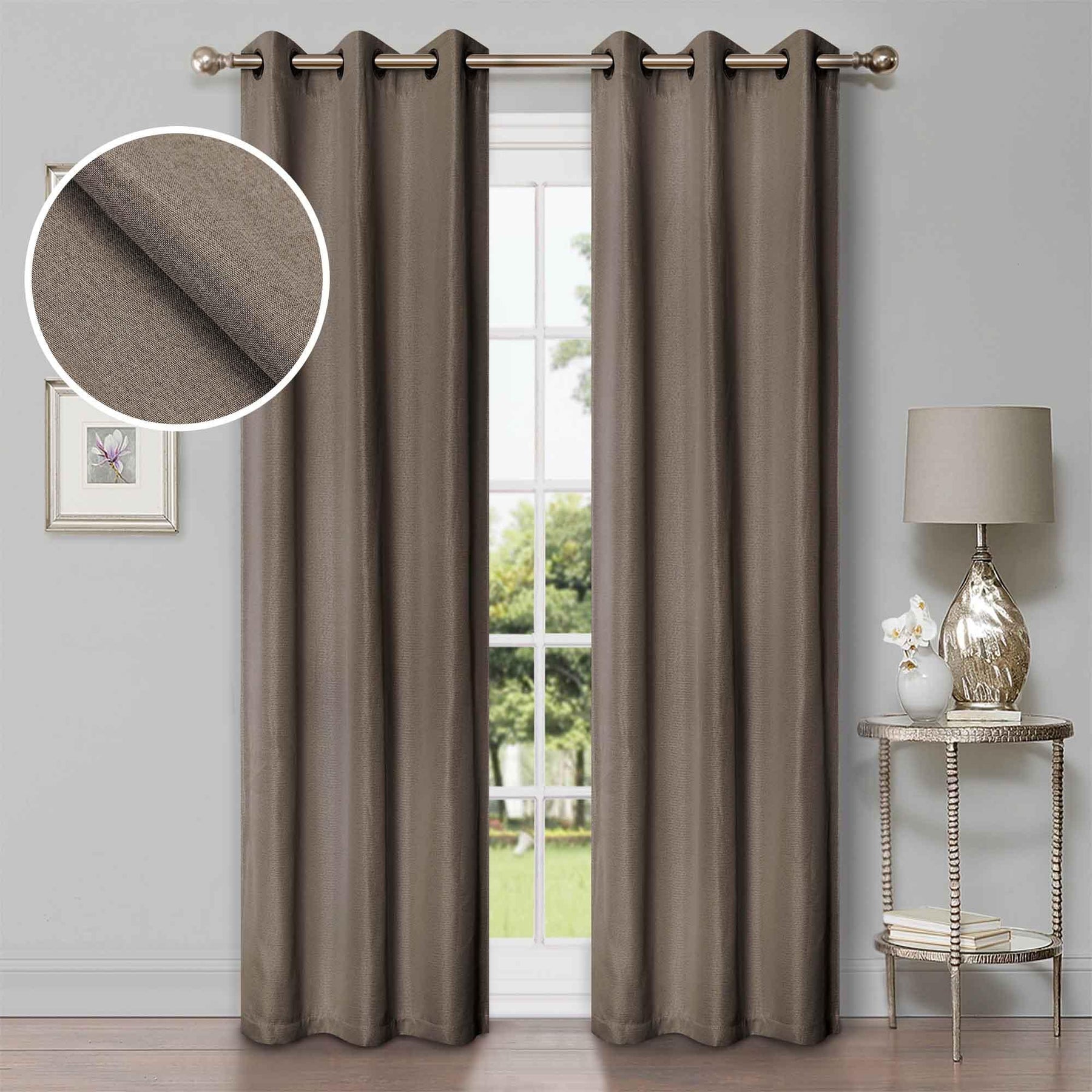 Linen Pattern Washable Room Darkening Blackout Curtain Set 52" - 8 Pieces