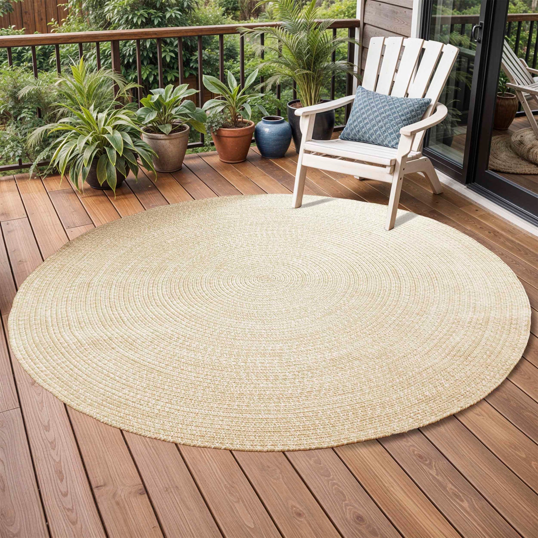 Bohemian Braided Indoor Outdoor Rugs Solid Round Area Rug