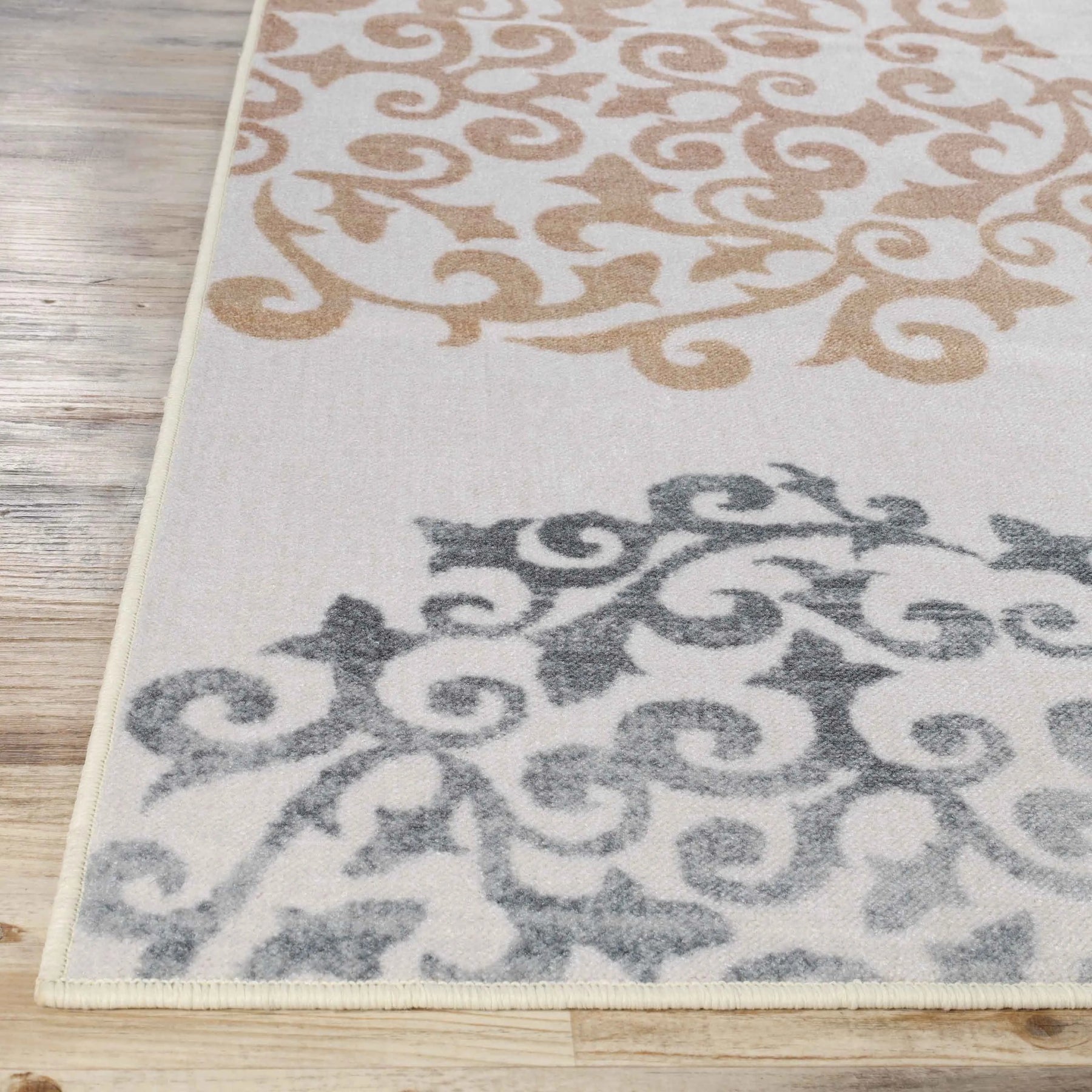 Amber Floral Scroll Medallion Non-Slip Washable Indoor Area Rug or Runner