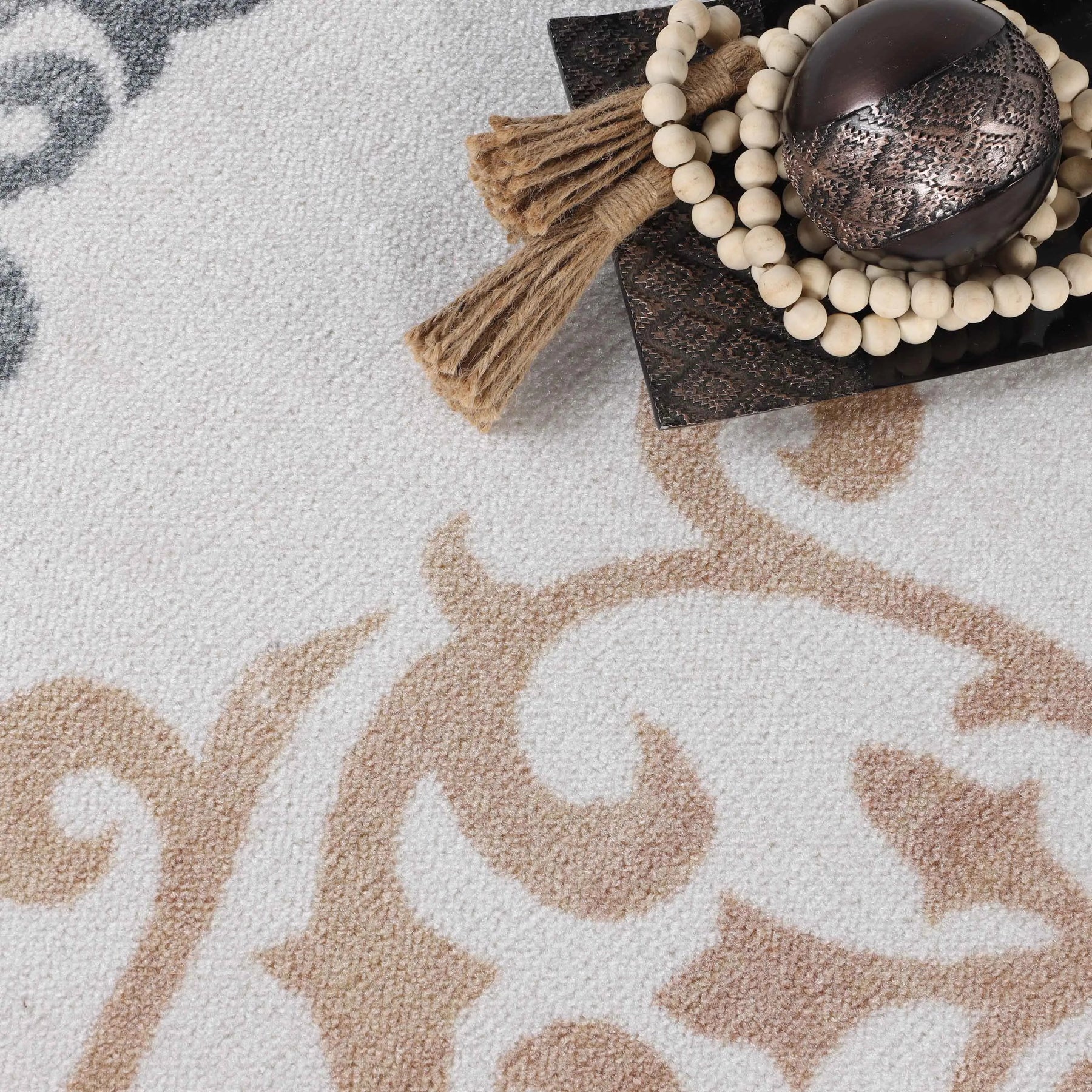 Amber Floral Scroll Medallion Non-Slip Washable Indoor Area Rug or Runner
