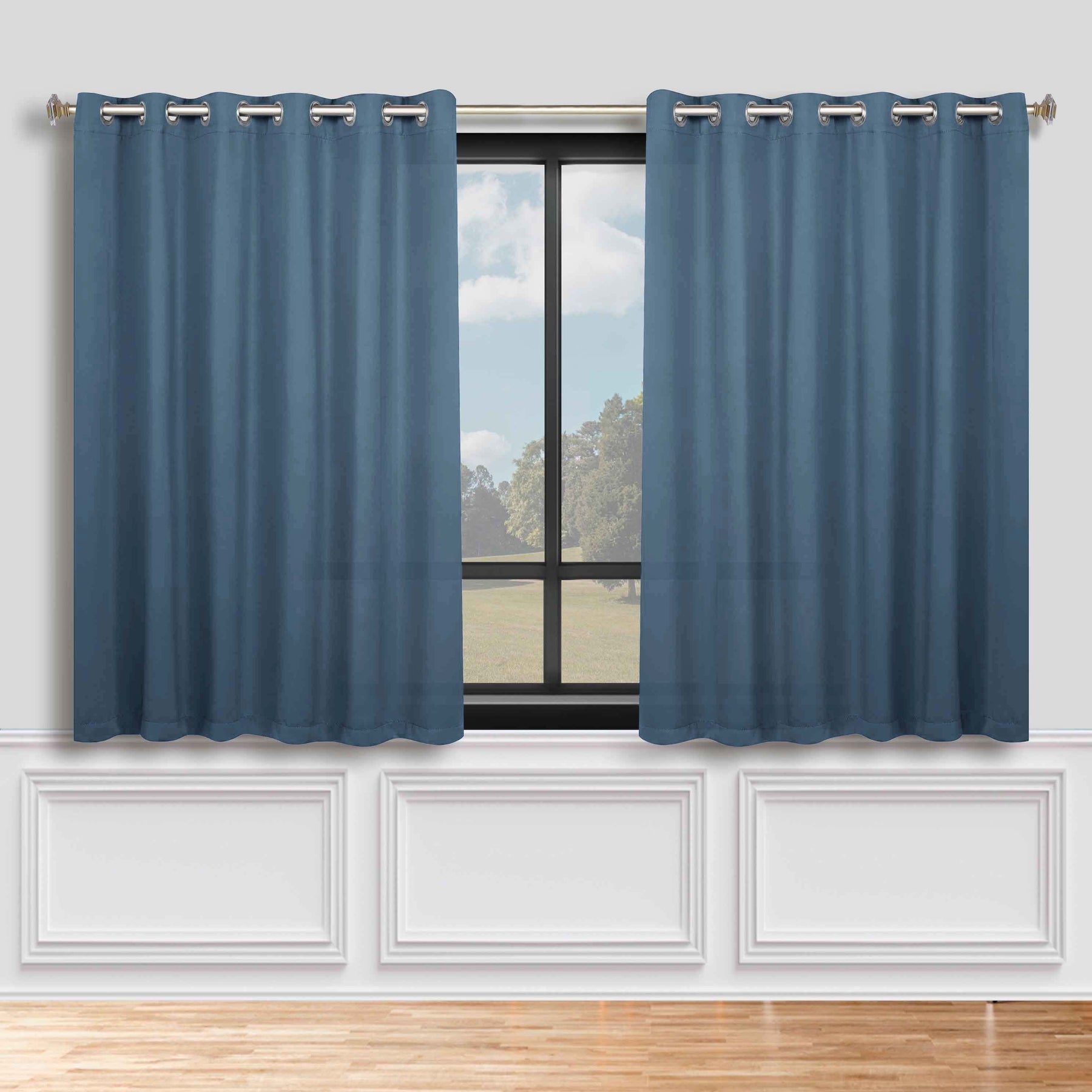 Classic Modern Solid Room Darkening Blackout Curtain Panels, Set of 2