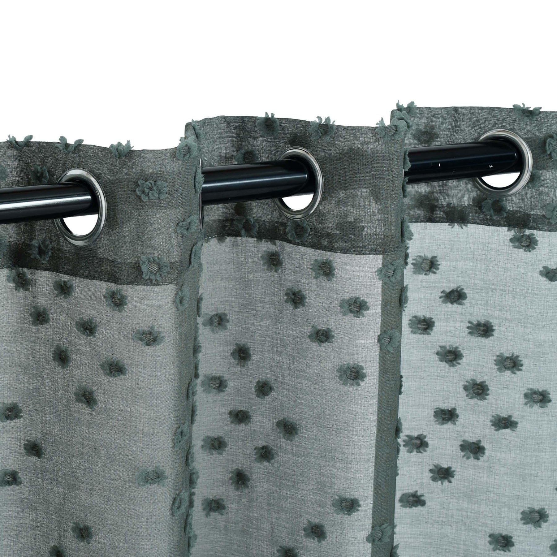 Sheer Poppy Floral Modern Textured Grommet Curtain Panels Set of 2