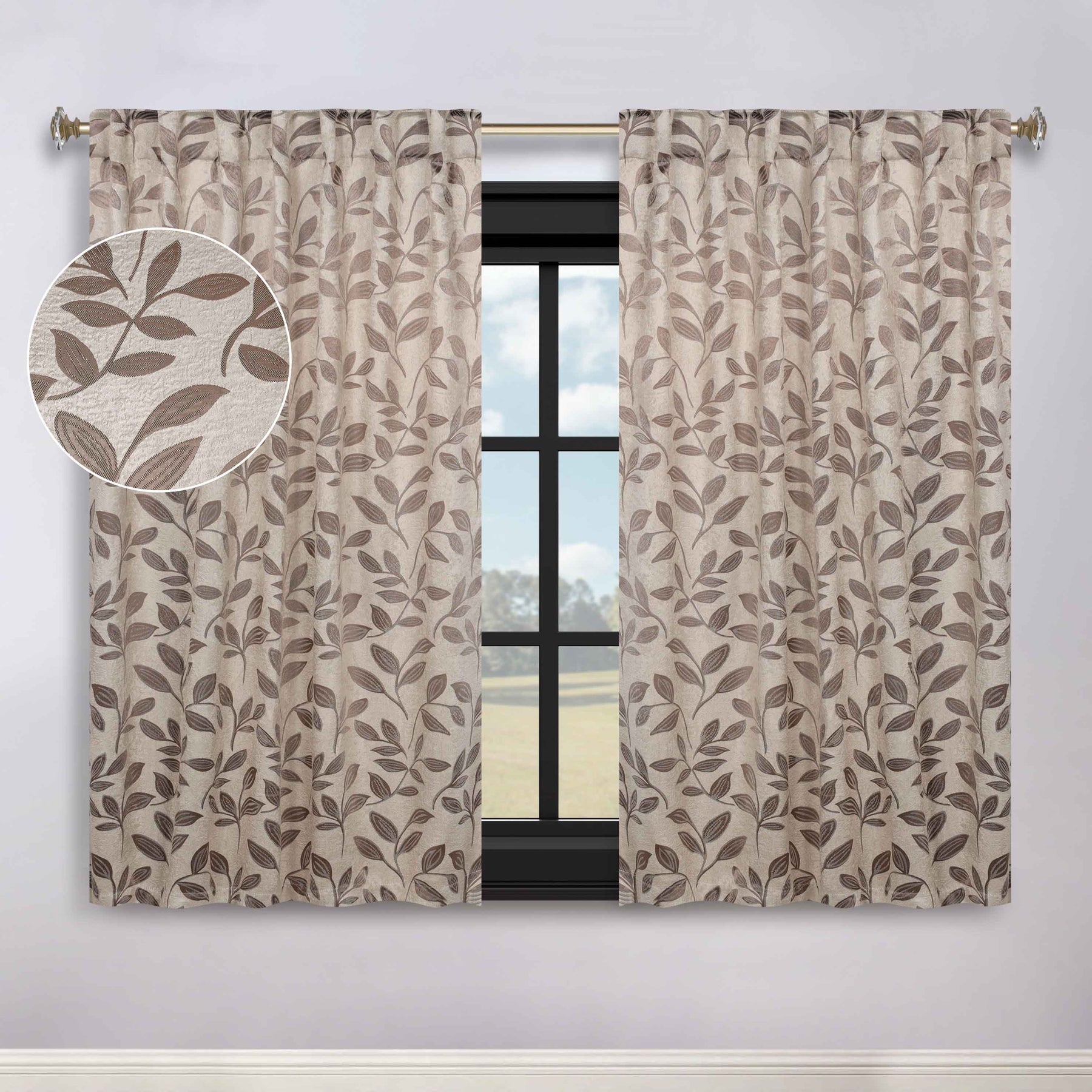 Leaves Room Darkening Back Tabs Blackout Curtain Panels, Set of 2