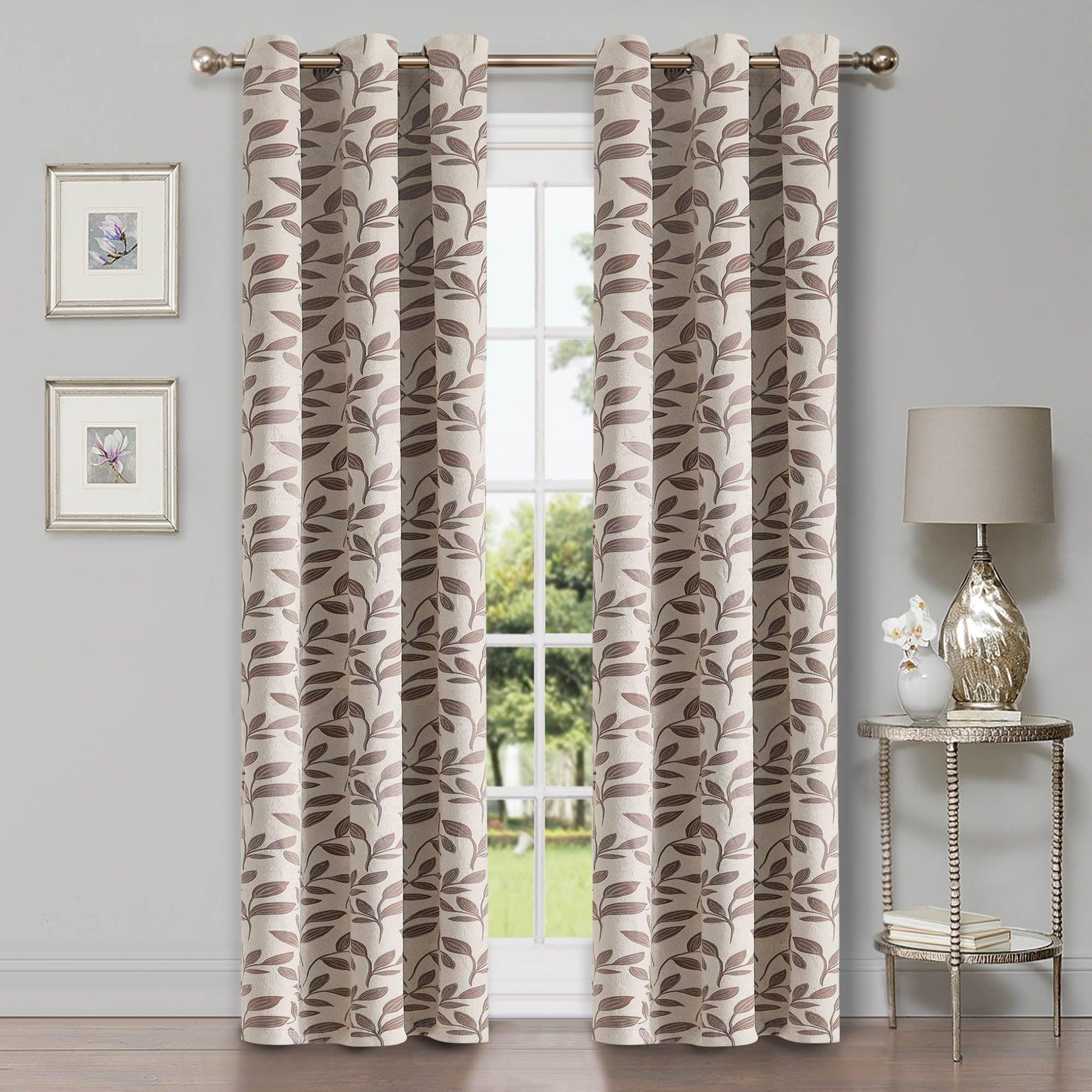 Leaves Machine Washable Room Darkening Blackout Curtains, Set of 2