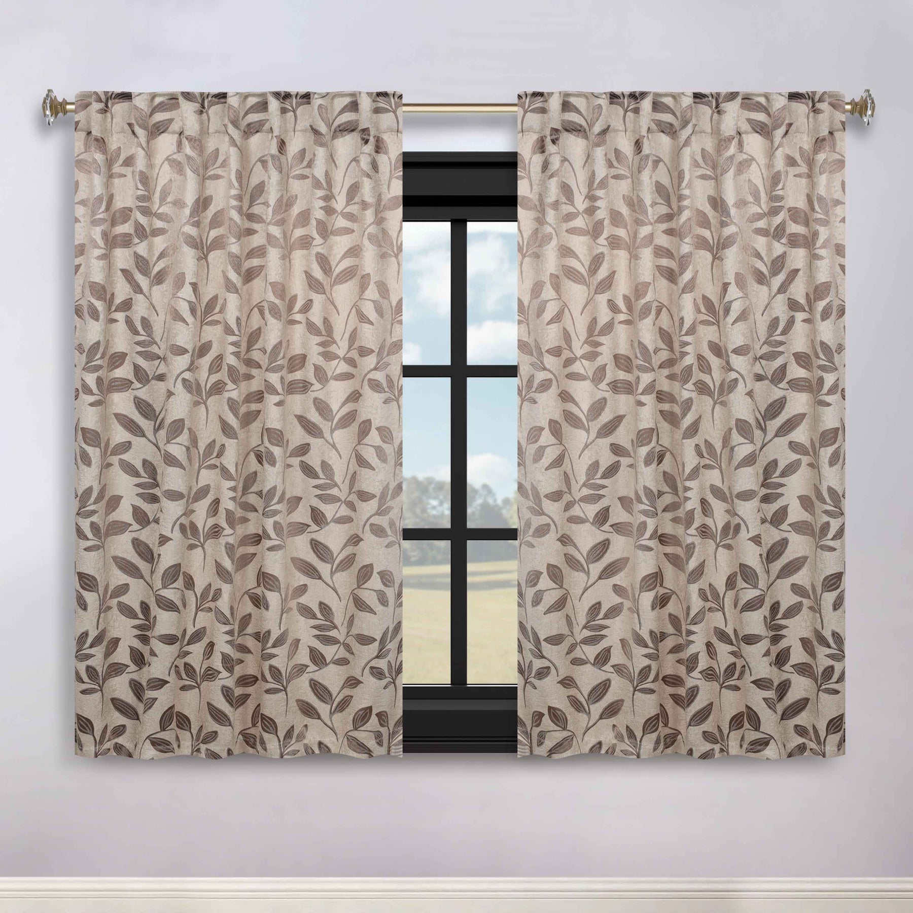 Leaves Room Darkening Back Tabs Blackout Curtain Panels, Set of 2