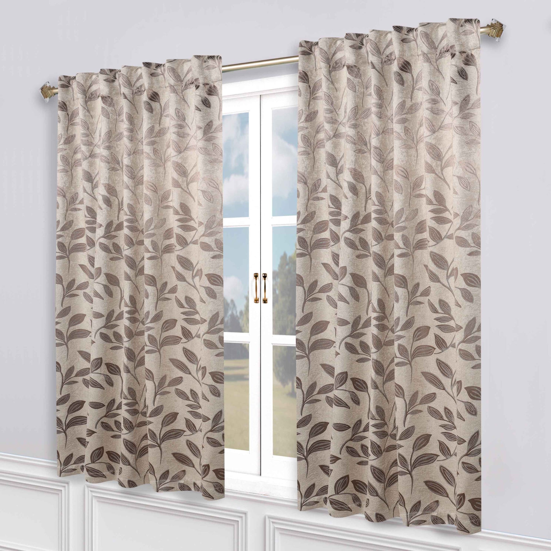 Leaves Room Darkening Back Tabs Blackout Curtain Panels, Set of 2