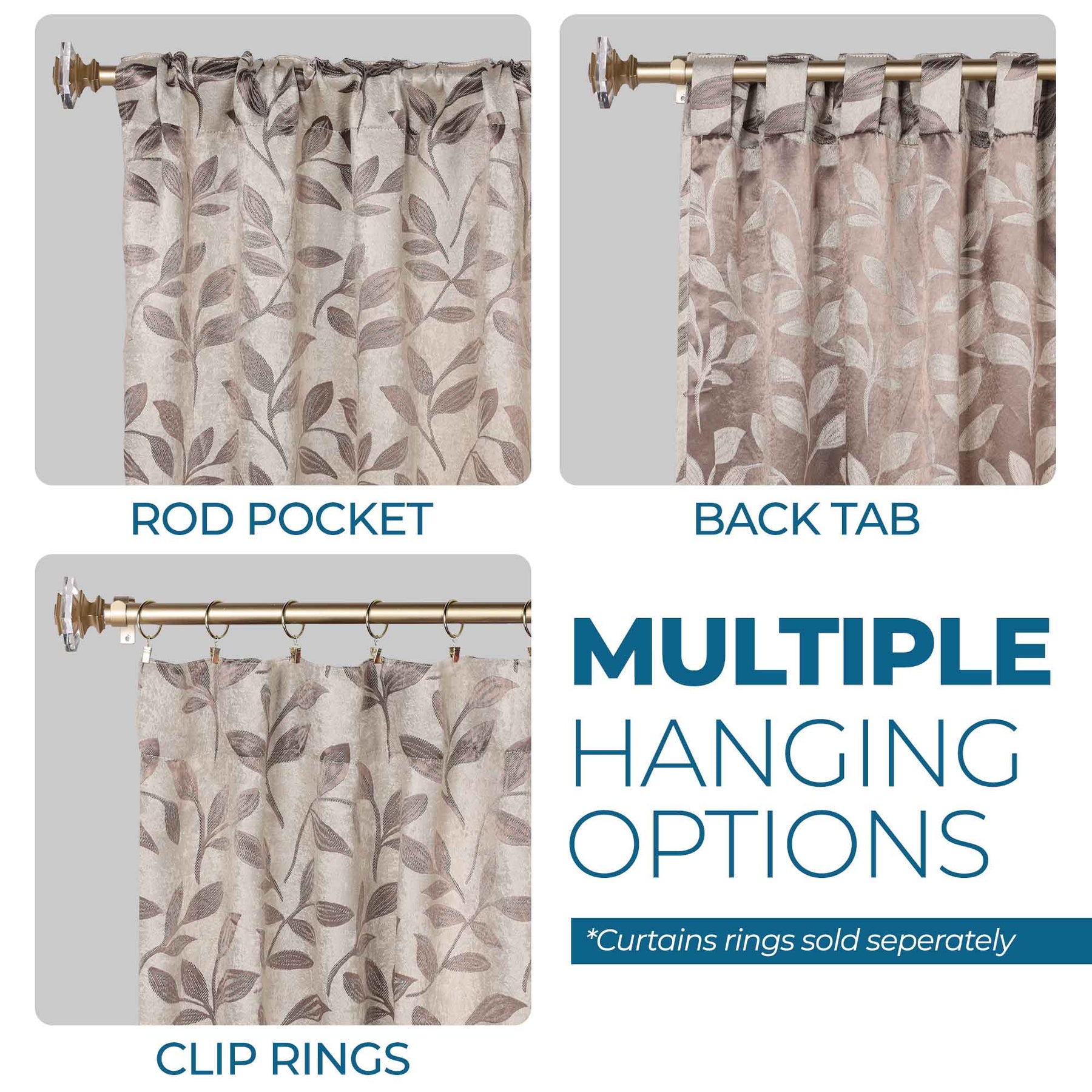 Leaves Room Darkening Back Tabs Blackout Curtain Panels, Set of 2