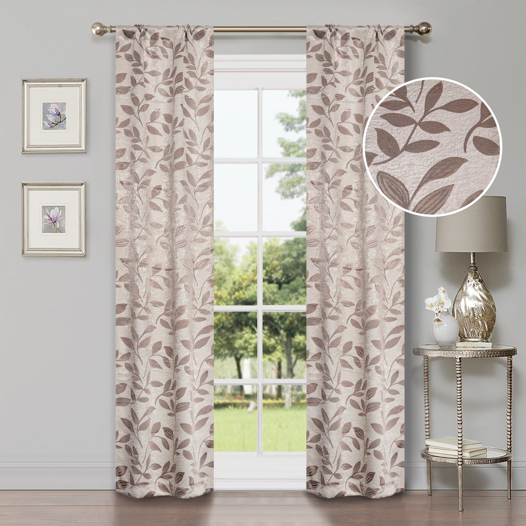 Leaves Room Darkening Washable Blackout Curtain Panels, Set of 2