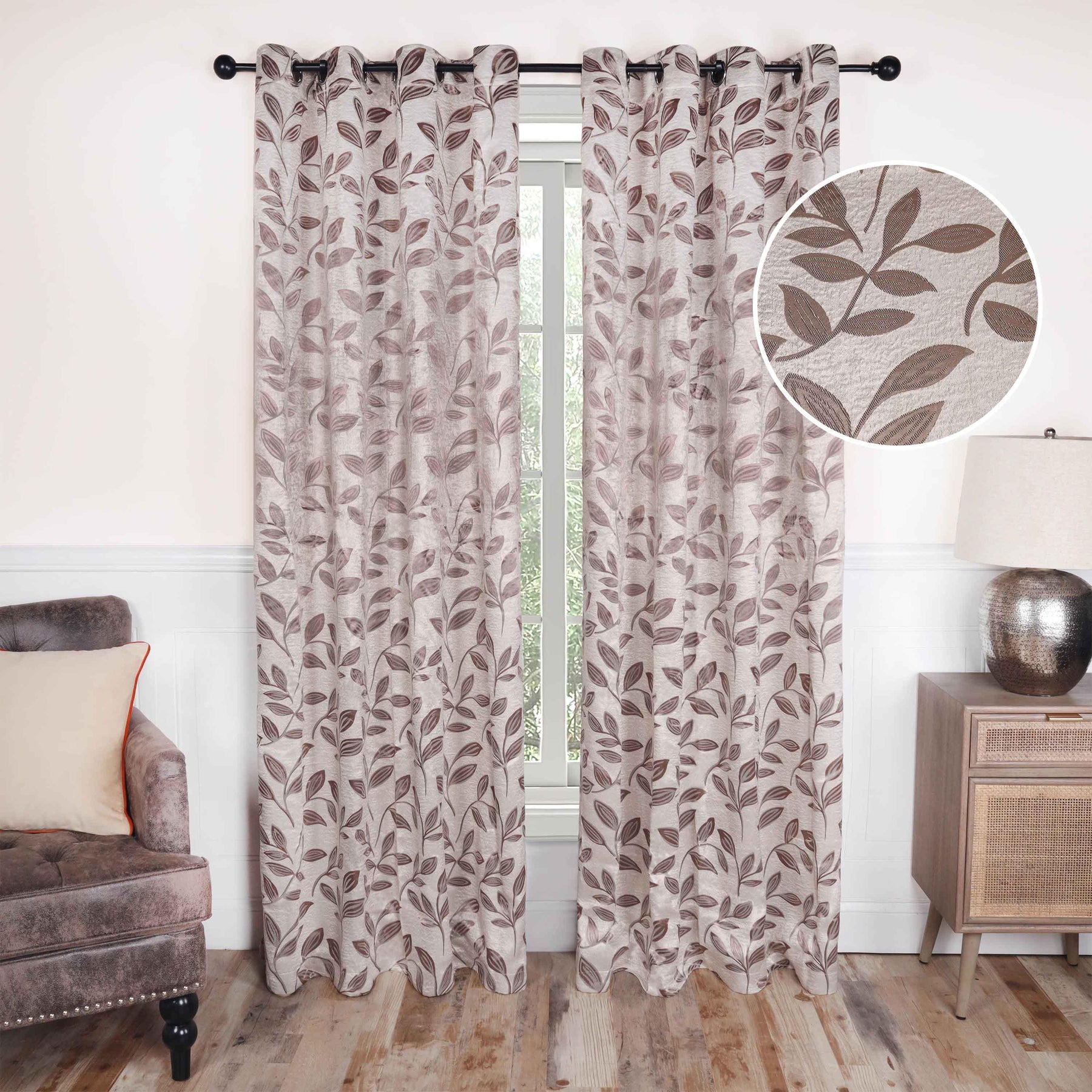 Leaves Machine Washable Room Darkening Blackout Curtains 4 Pieces