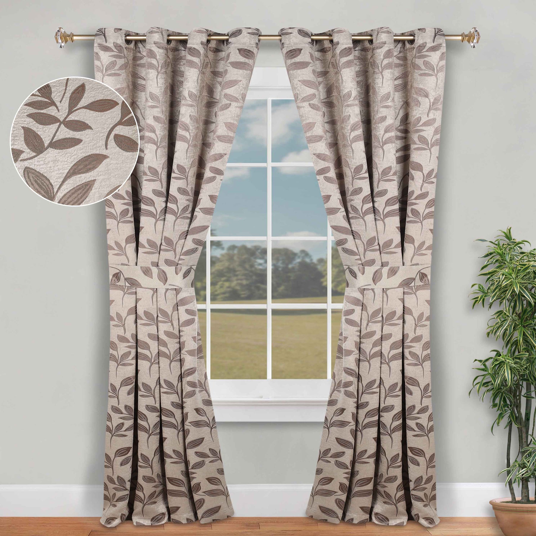 Leaves Room Darkening Washable Blackout Curtain Panels, Set of 2