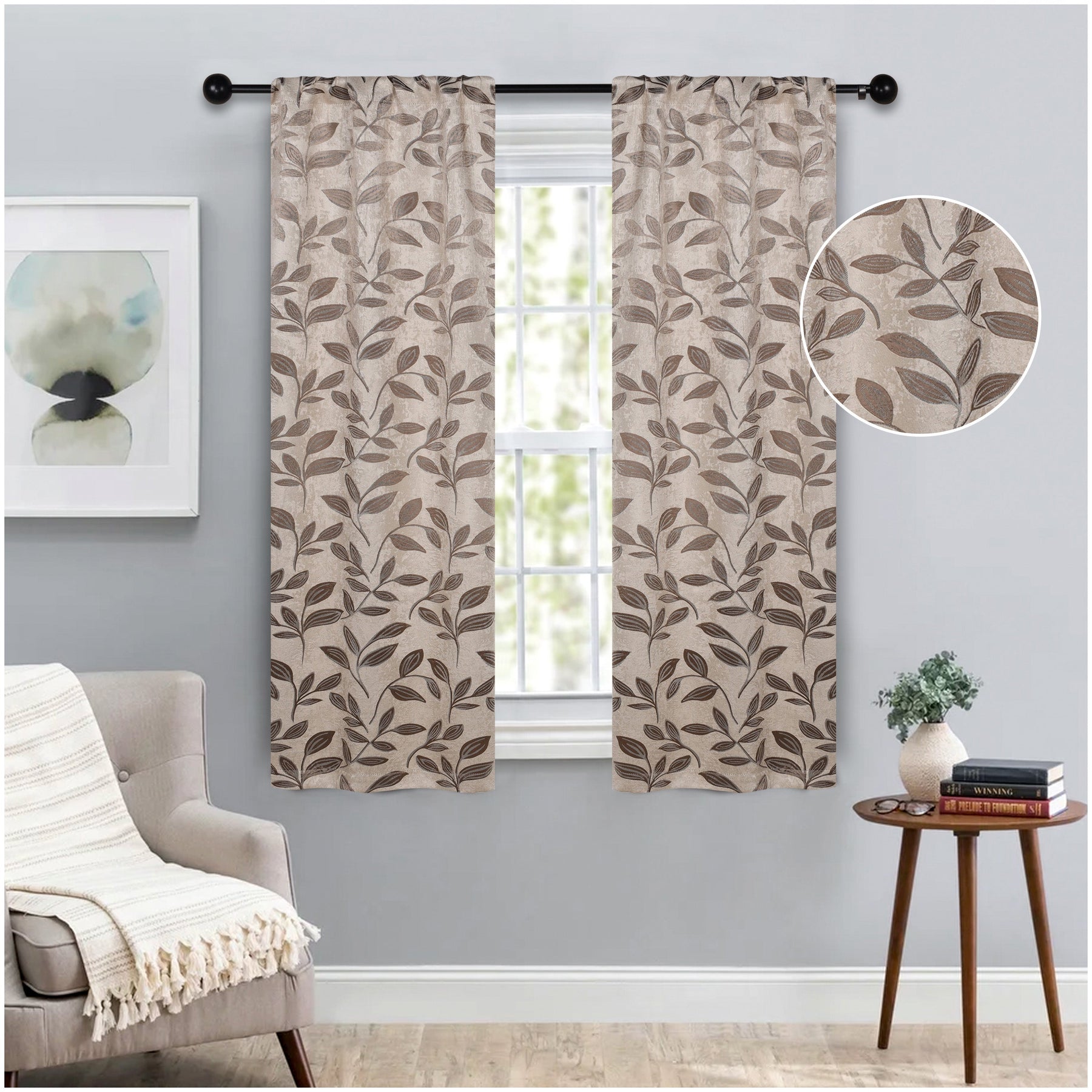 Leaves Room Darkening Washable Blackout Curtain Panels, Set of 2