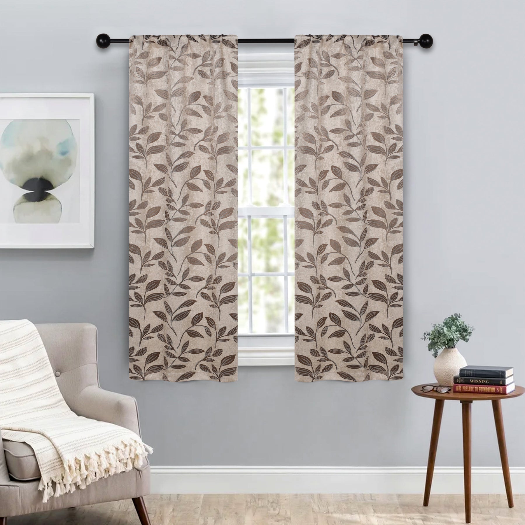 Leaves Room Darkening Washable Blackout Curtain Panels, Set of 2