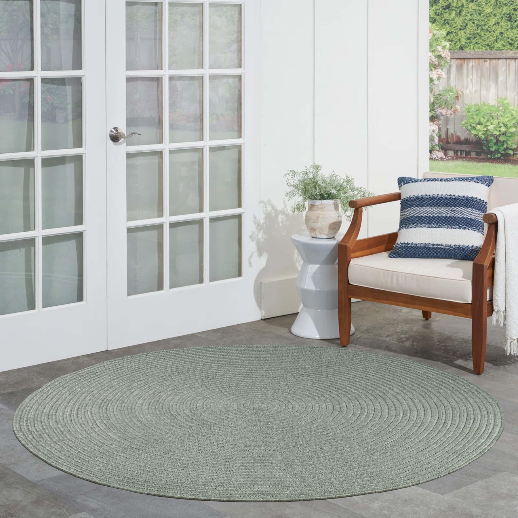 Bohemian Braided Indoor Outdoor Rugs Solid Round Area Rug