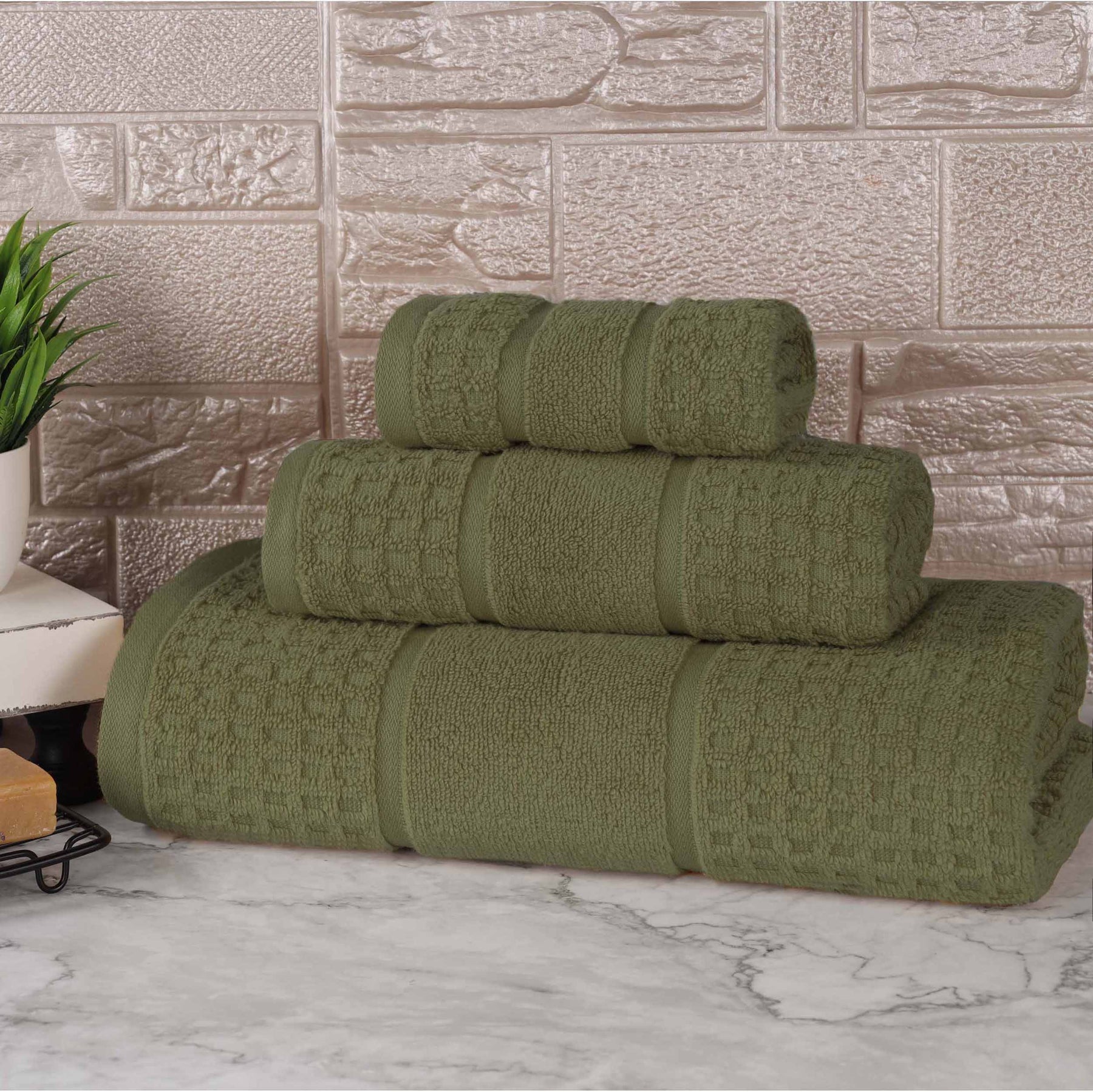 Napa Zero Twist Cotton Solid Waffle Honeycomb 3 Piece Towel Set