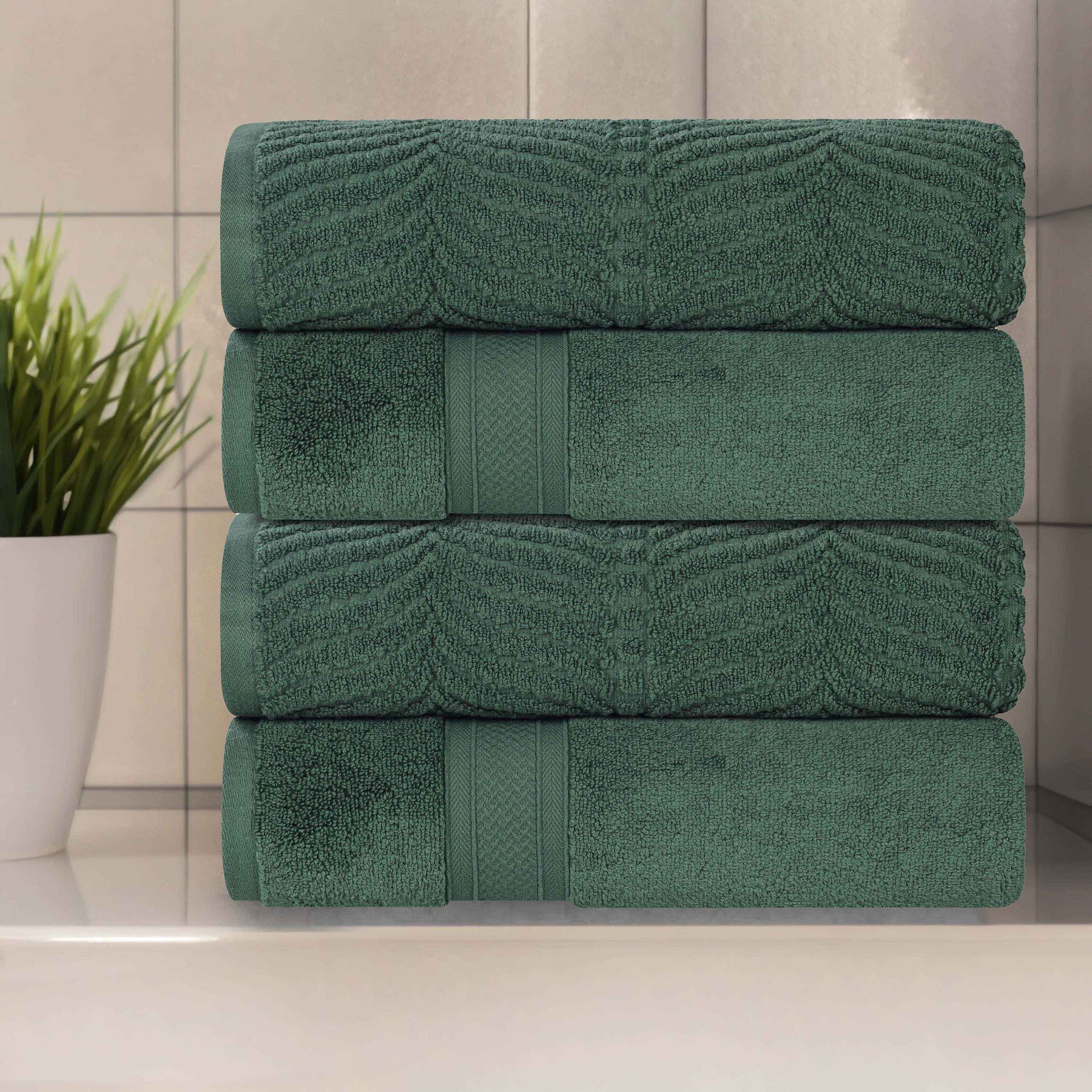 Chevron Zero Twist Solid and Jacquard Soft Cotton Hand Towel Set of 6