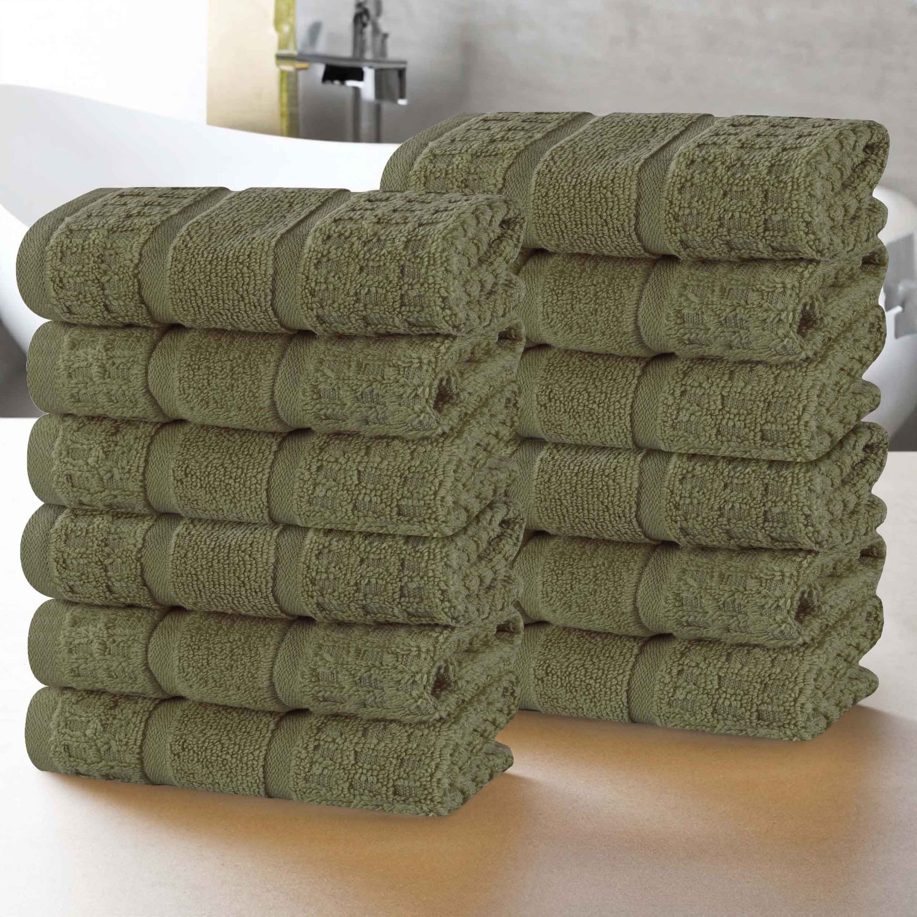 Napa Zero Twist Cotton Solid Waffle Face Towel Washcloth Set of 12