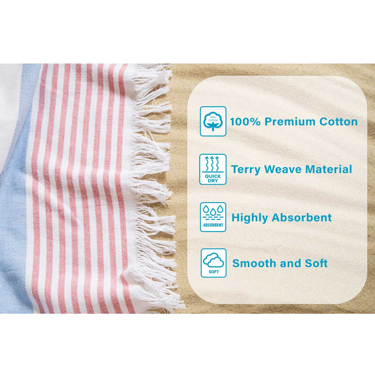 Tropical Cabana Stripe Fouta 2 Piece Beach Towel with Tassels