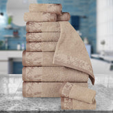 Wisteria Cotton Medium Weight Floral Jacquard Border 12 Piece Towel Set