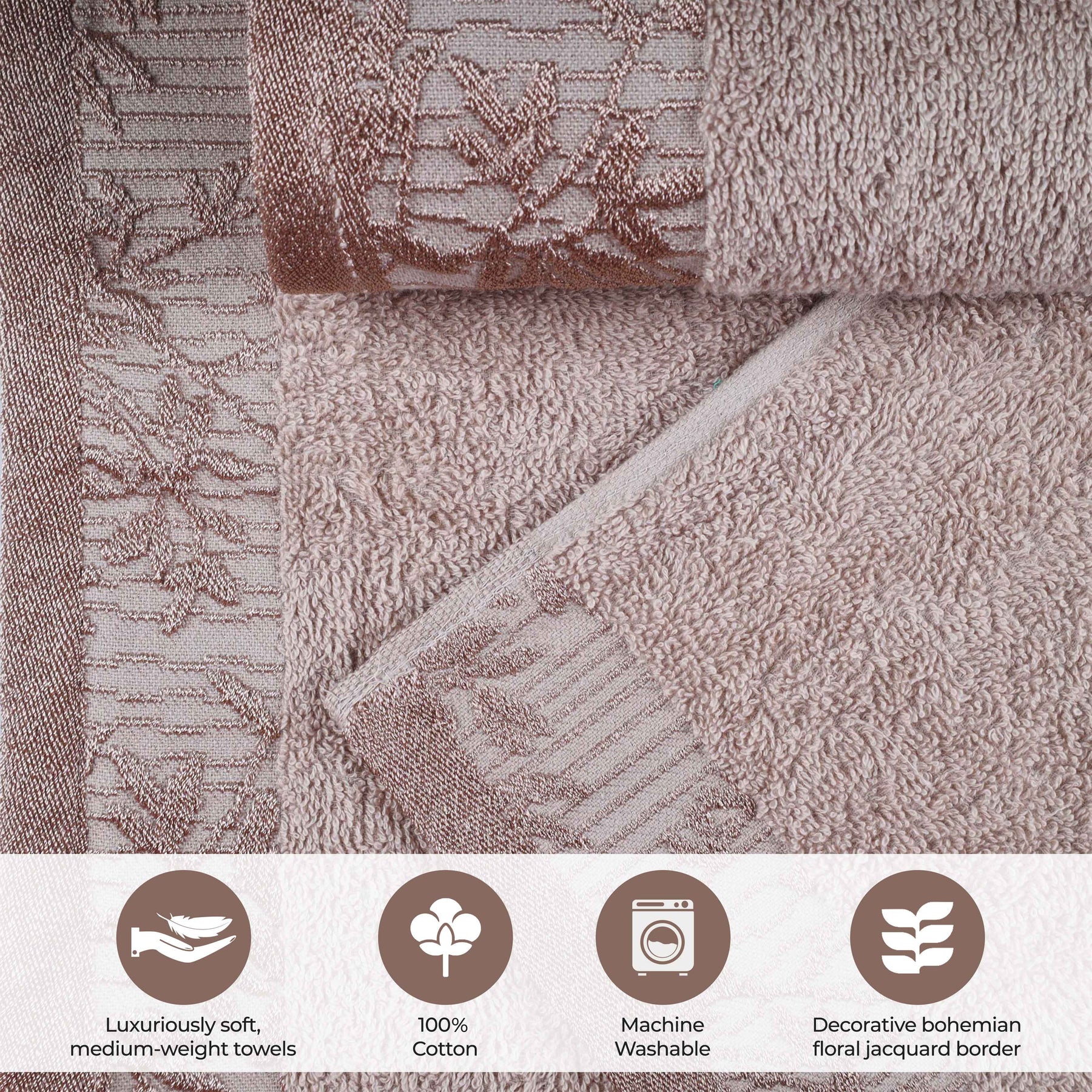 Wisteria Cotton Medium Weight Floral Jacquard 12 Piece Towel Set
