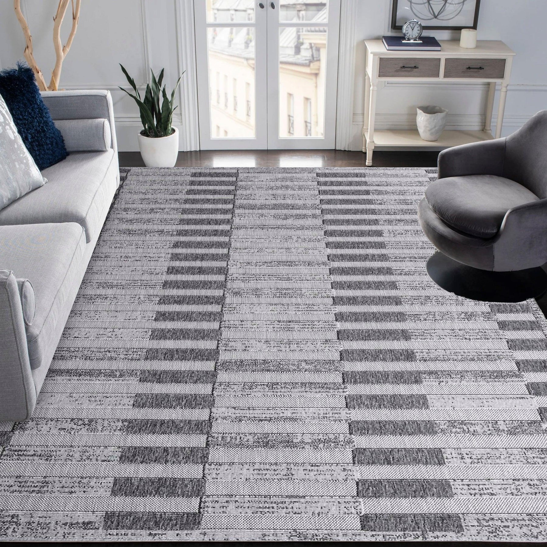 Grayson Geometric Striped Modern Indoor/Outdoor Area Rug