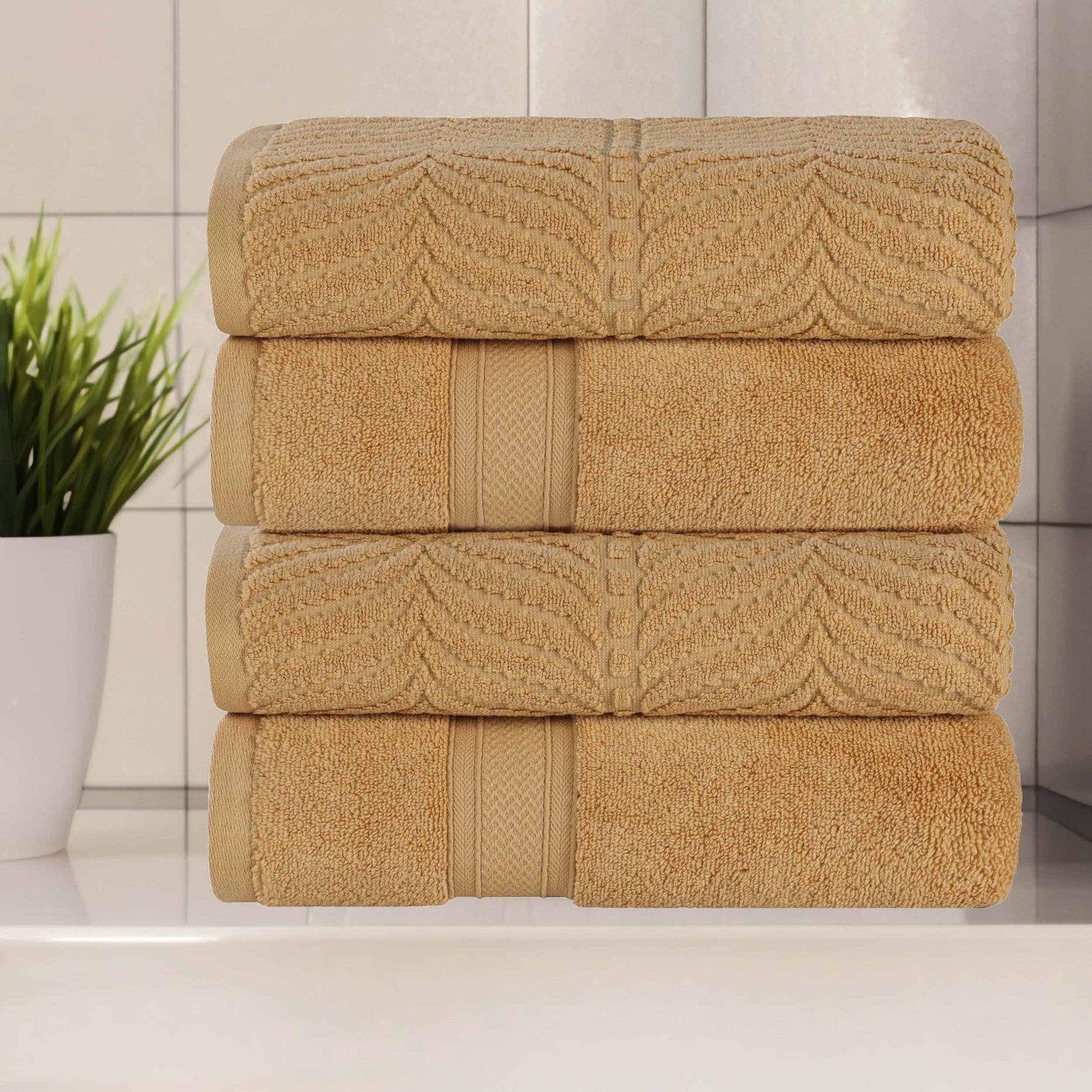 Chevron Zero Twist Solid and Jacquard Soft Cotton Bath Towel Set of 4