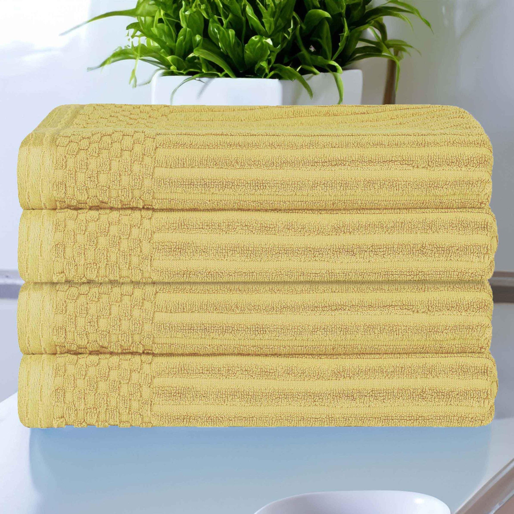 Soho Ribbed Cotton Absorbent Bath Towel Set of 4