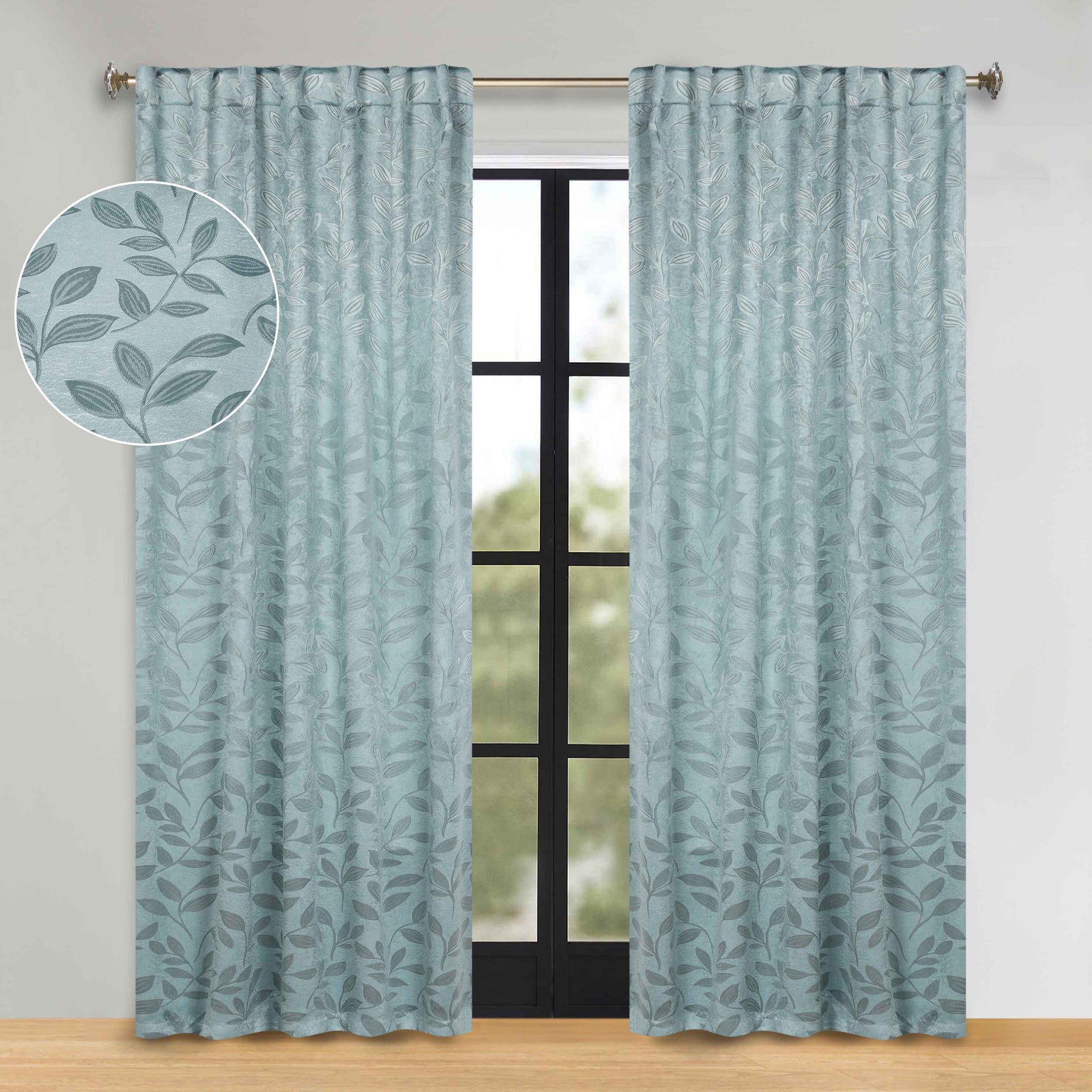 Leaves Room Darkening Back Tabs Blackout Curtain Panels, Set of 2