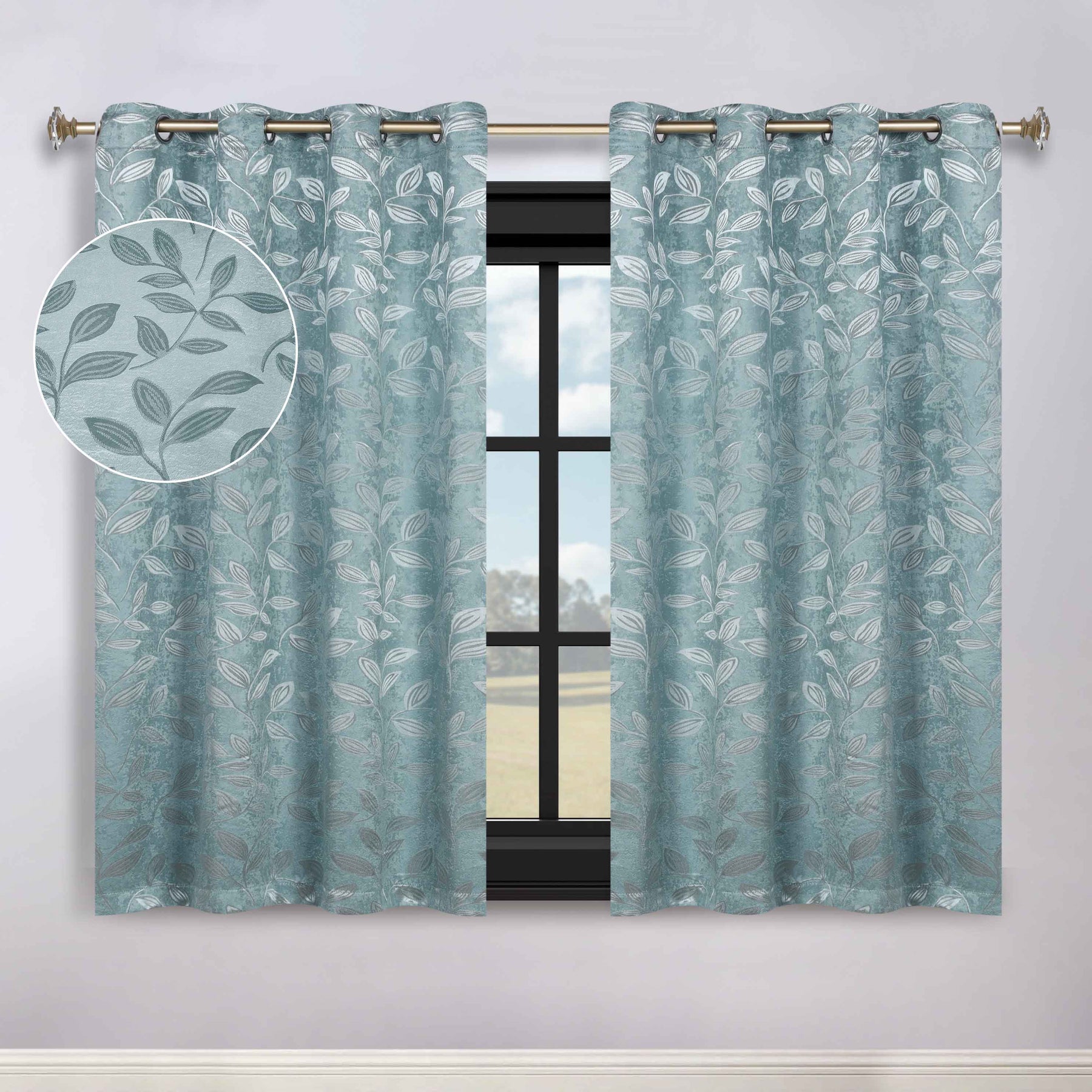 Leaves Room Darkening Washable Blackout Curtain Panels, Set of 2