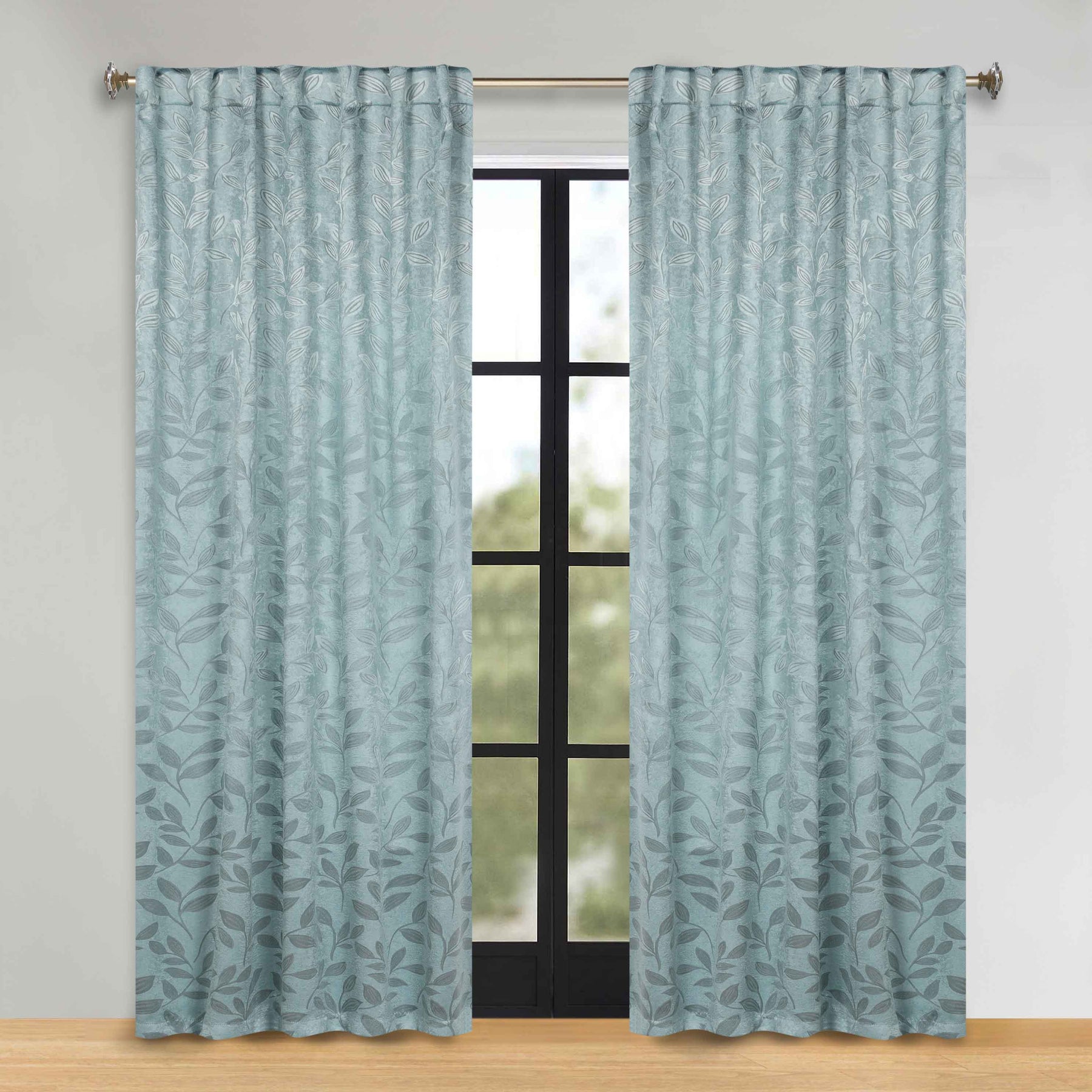 Leaves Room Darkening Back Tabs Blackout Curtain Panels, Set of 2