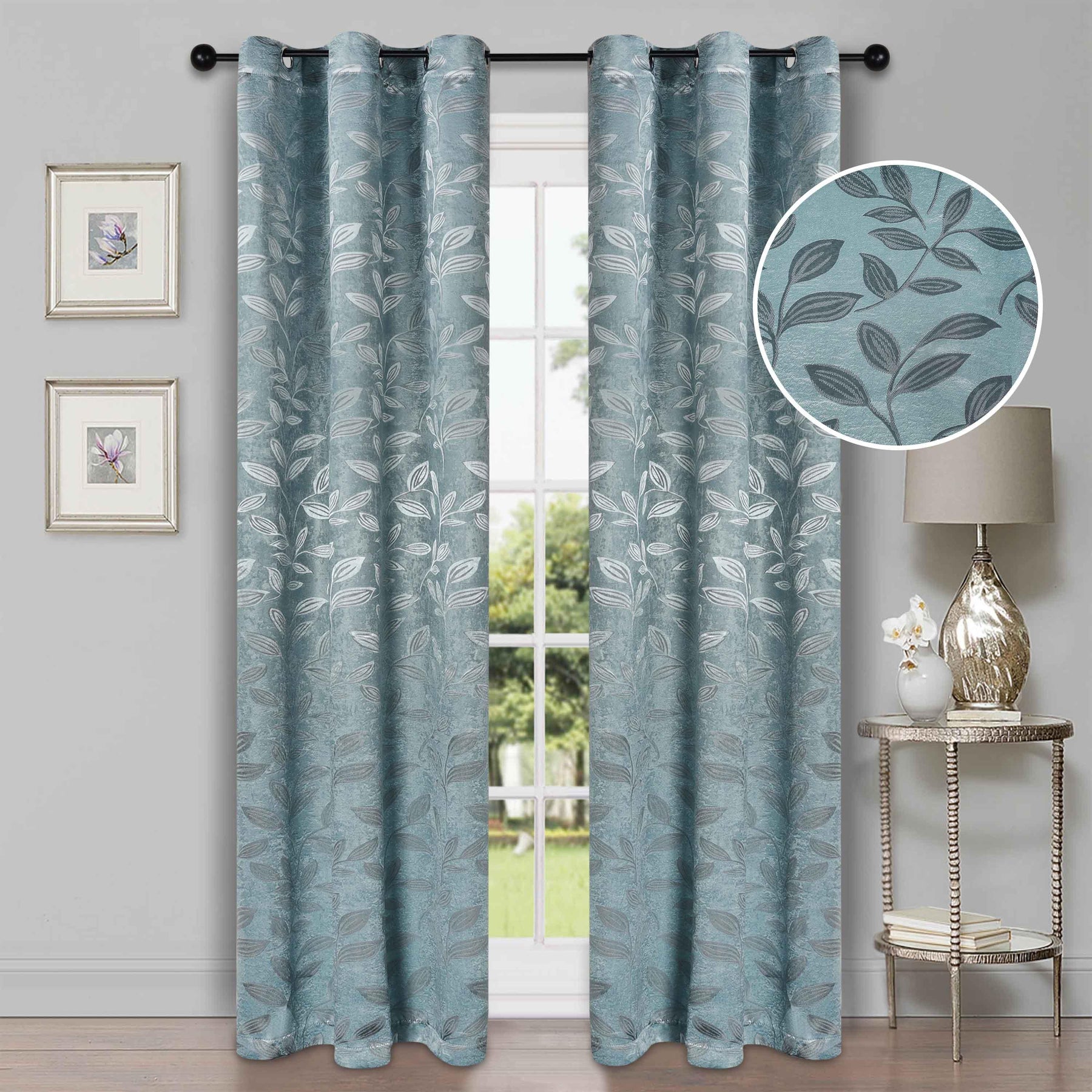 Leaves Machine Washable Room Darkening Blackout Curtains, Set of 2