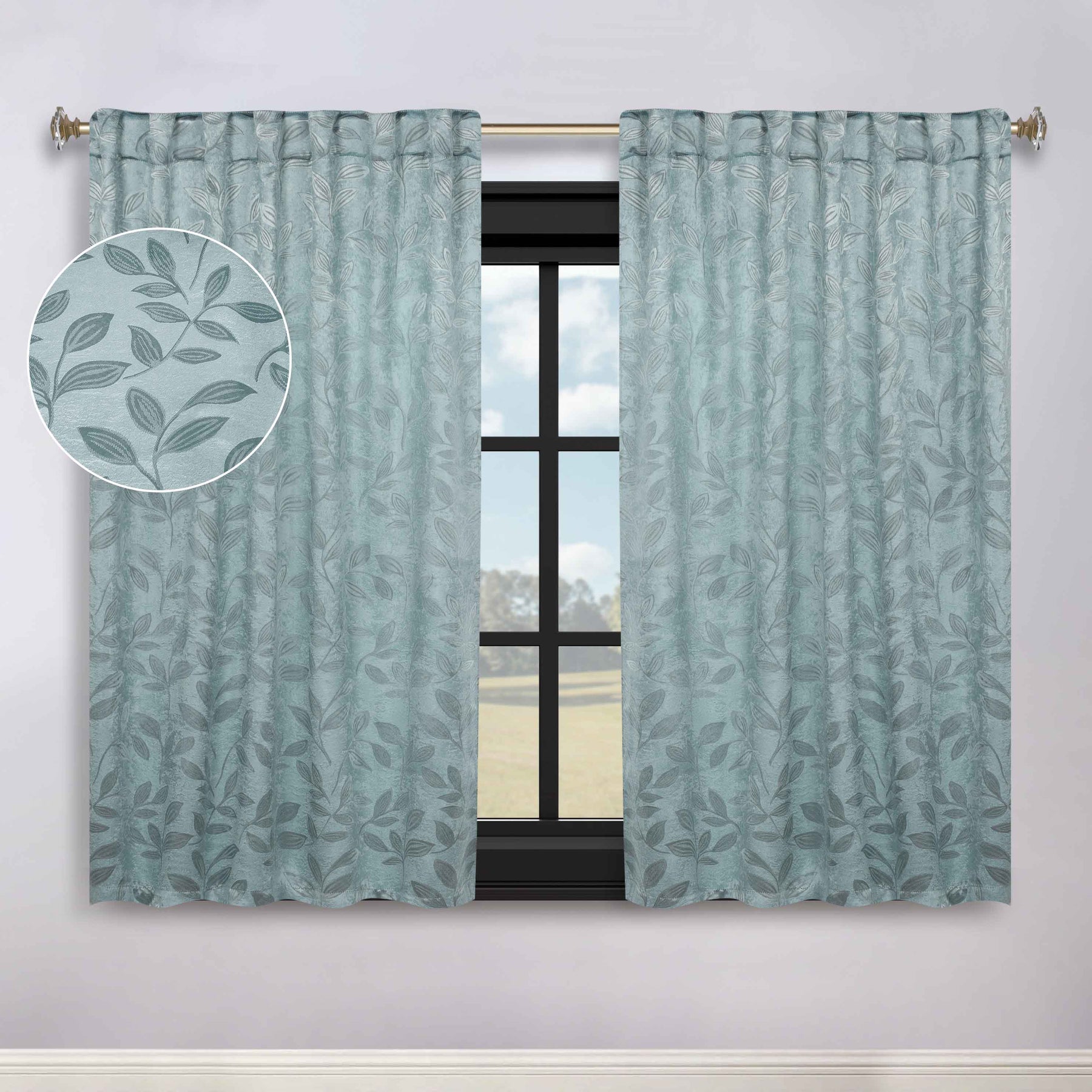 Leaves Room Darkening Back Tabs Blackout Curtain Panels, Set of 2