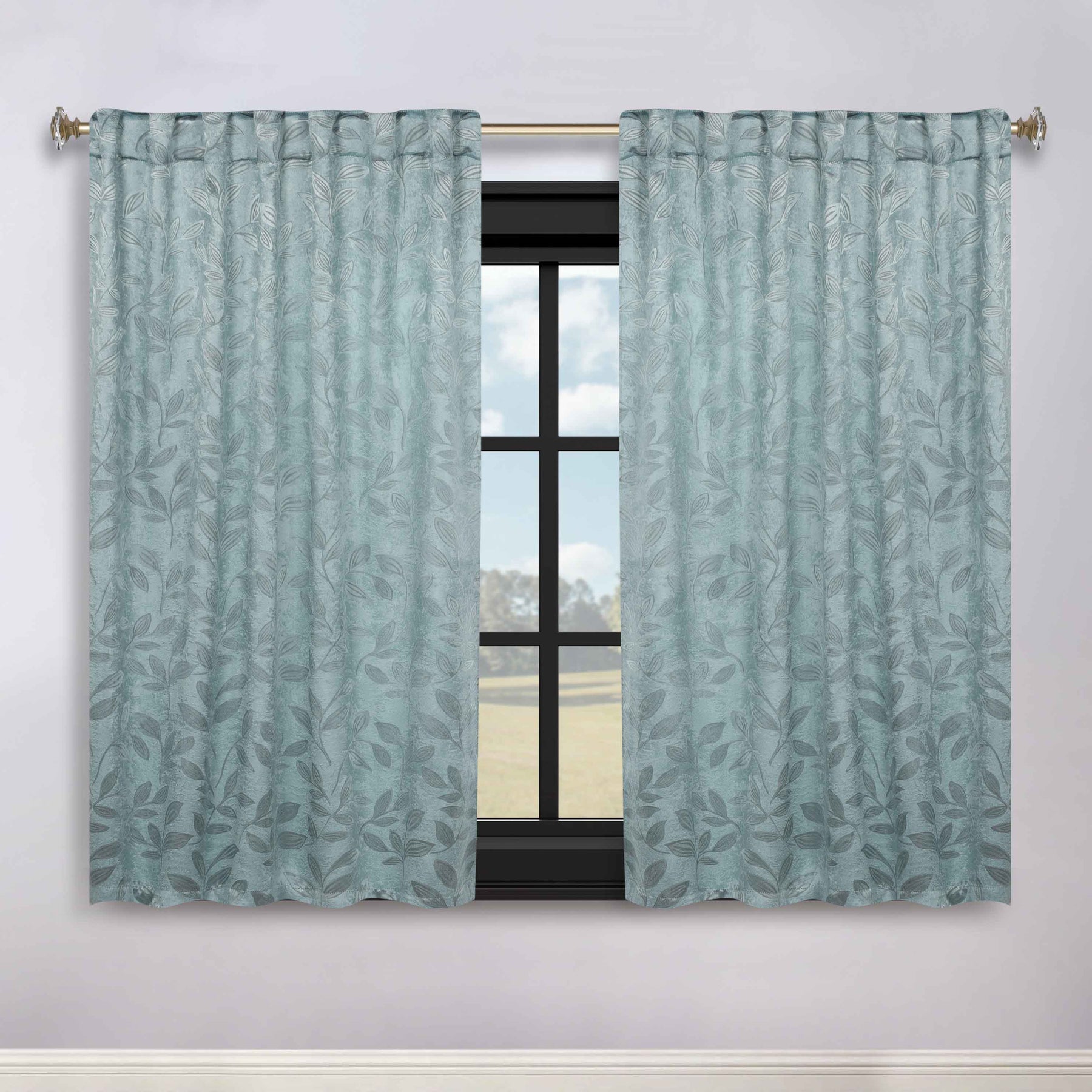 Leaves Room Darkening Back Tabs Blackout Curtain Panels, Set of 2