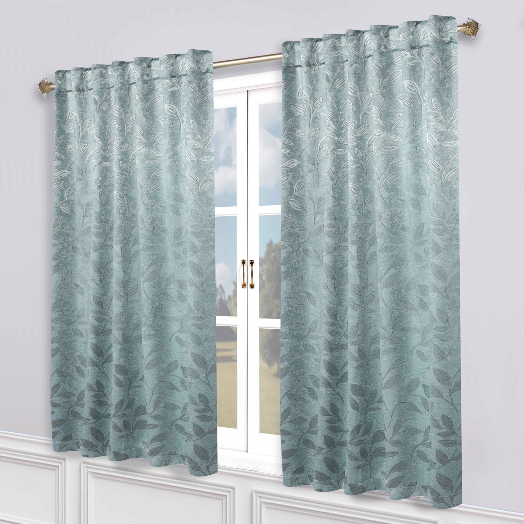 Leaves Room Darkening Back Tabs Blackout Curtain Panels, Set of 2