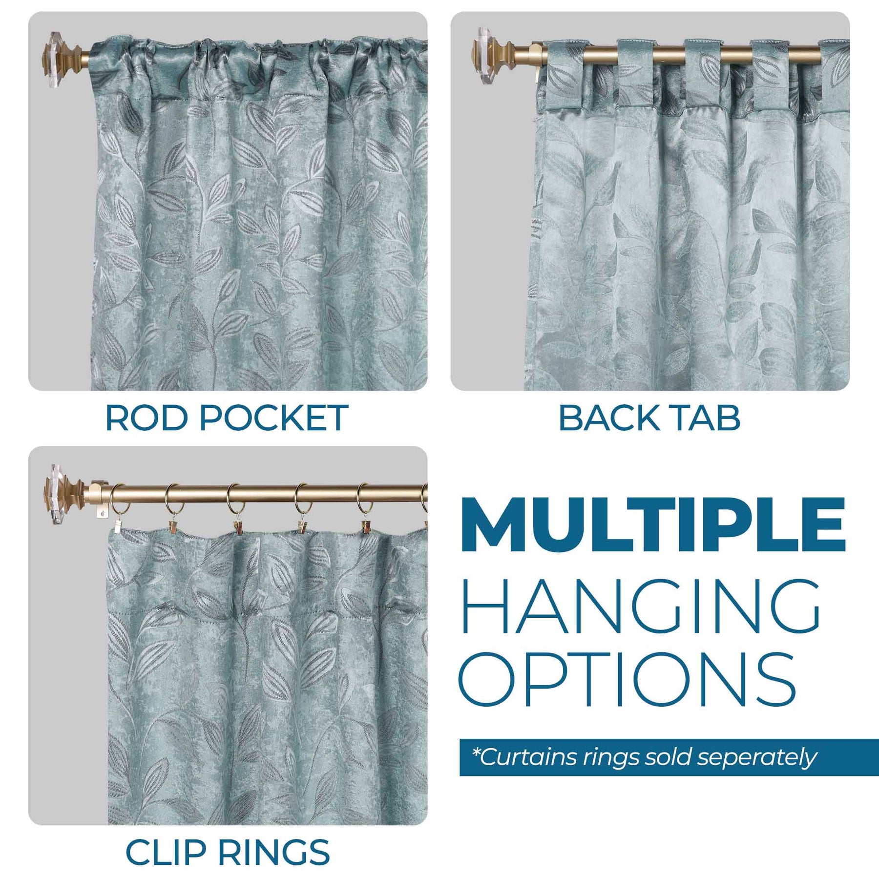 Leaves Room Darkening Back Tabs Blackout Curtain Panels, Set of 2