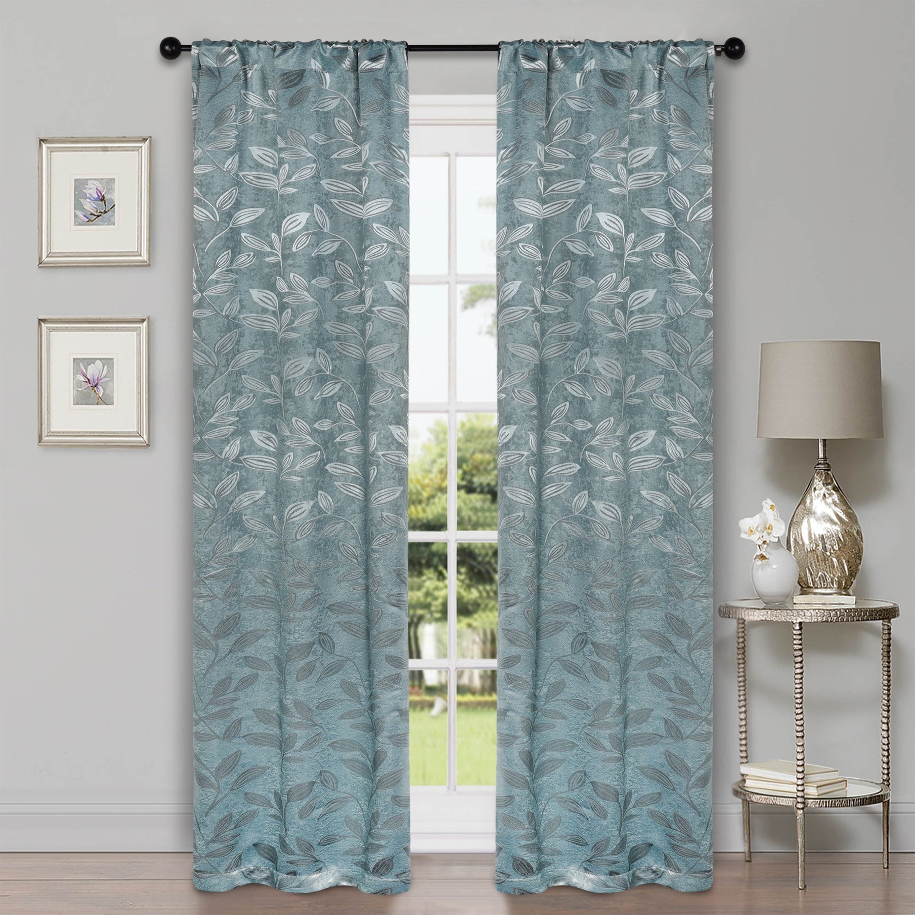 Leaves Room Darkening Washable Blackout Curtain Panels, Set of 2