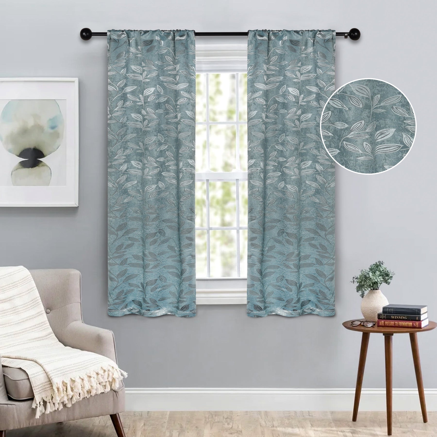 Leaves Room Darkening Washable Blackout Curtain Panels, Set of 2