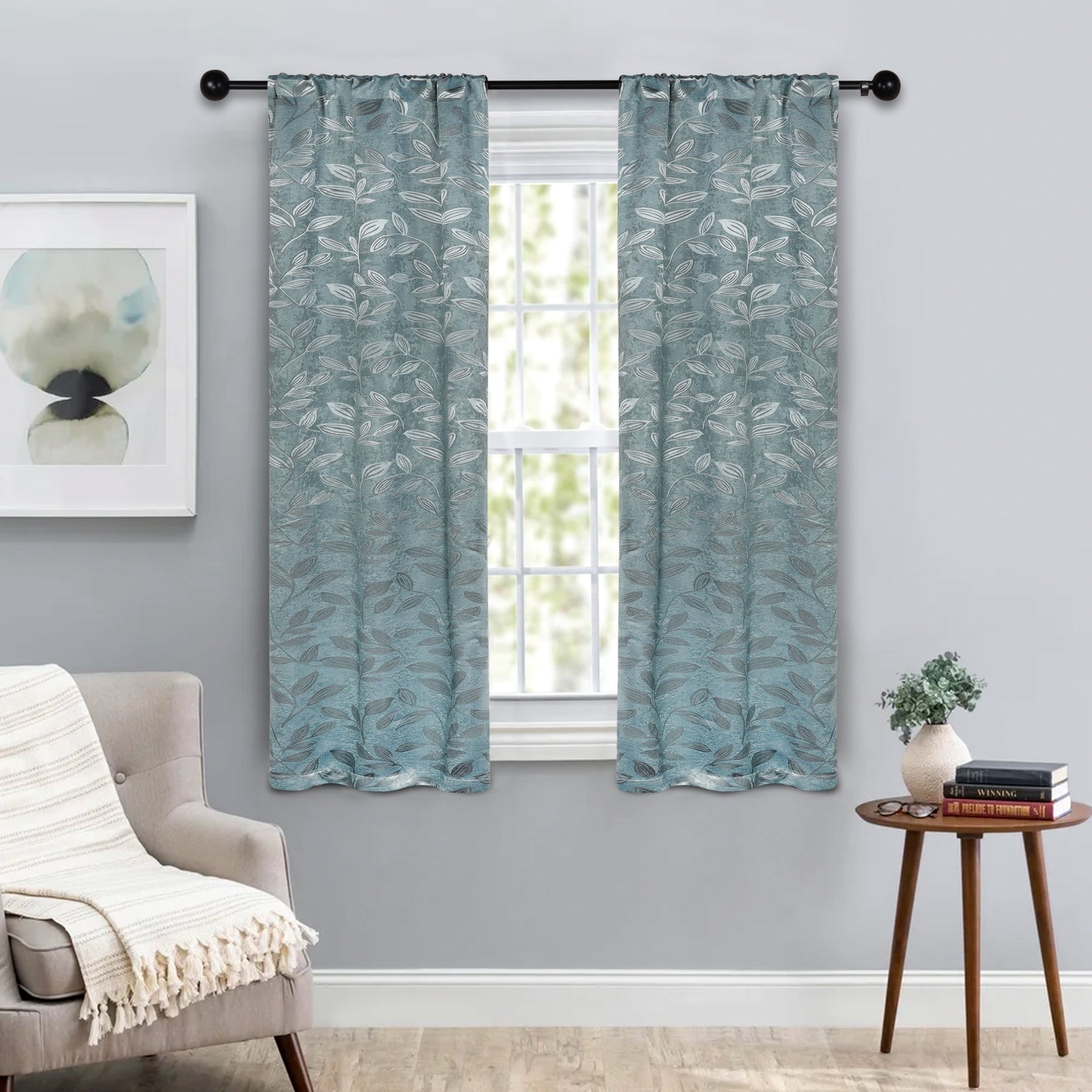 Leaves Room Darkening Washable Blackout Curtain Panels, Set of 2