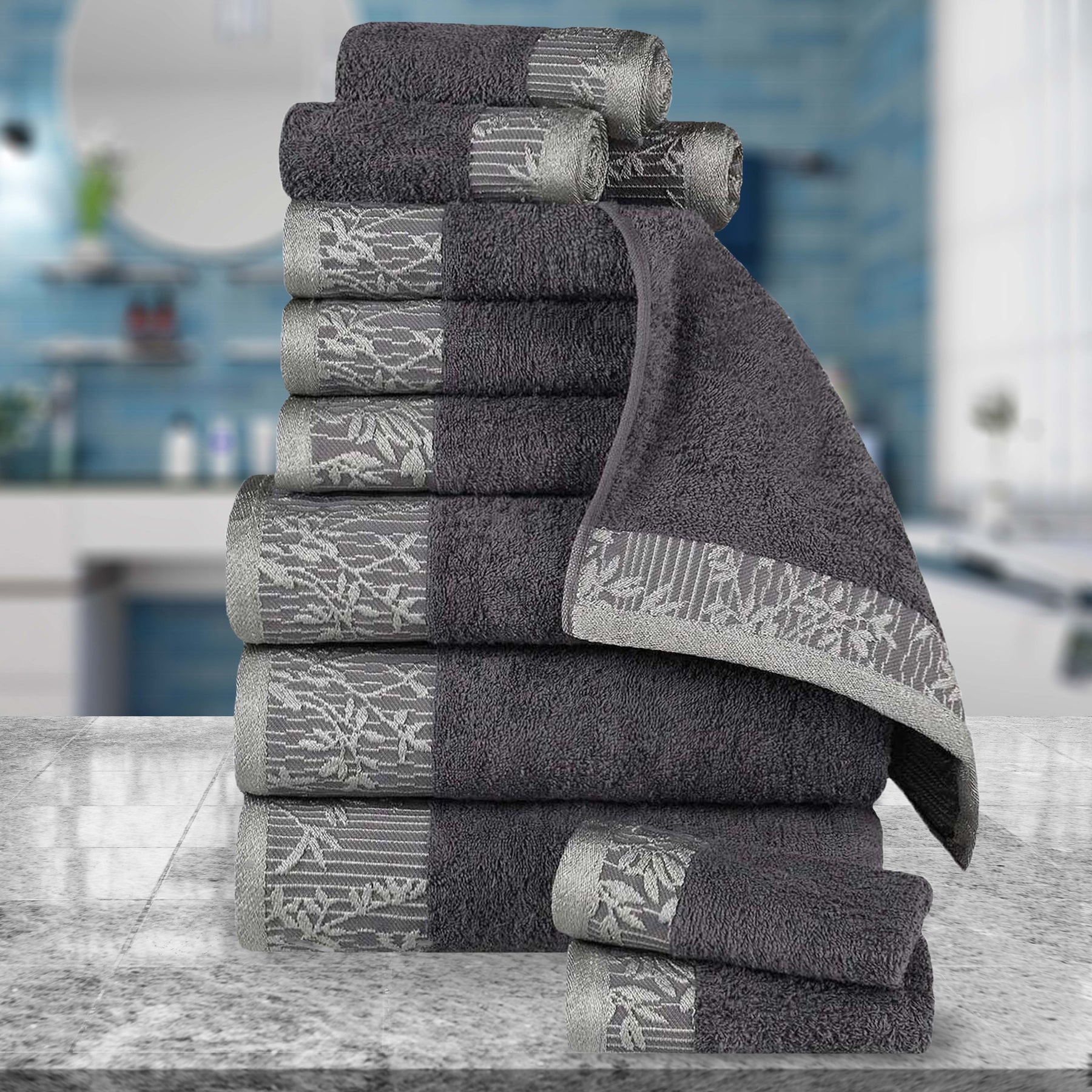 Wisteria Cotton Medium Weight Floral Jacquard 12 Piece Towel Set