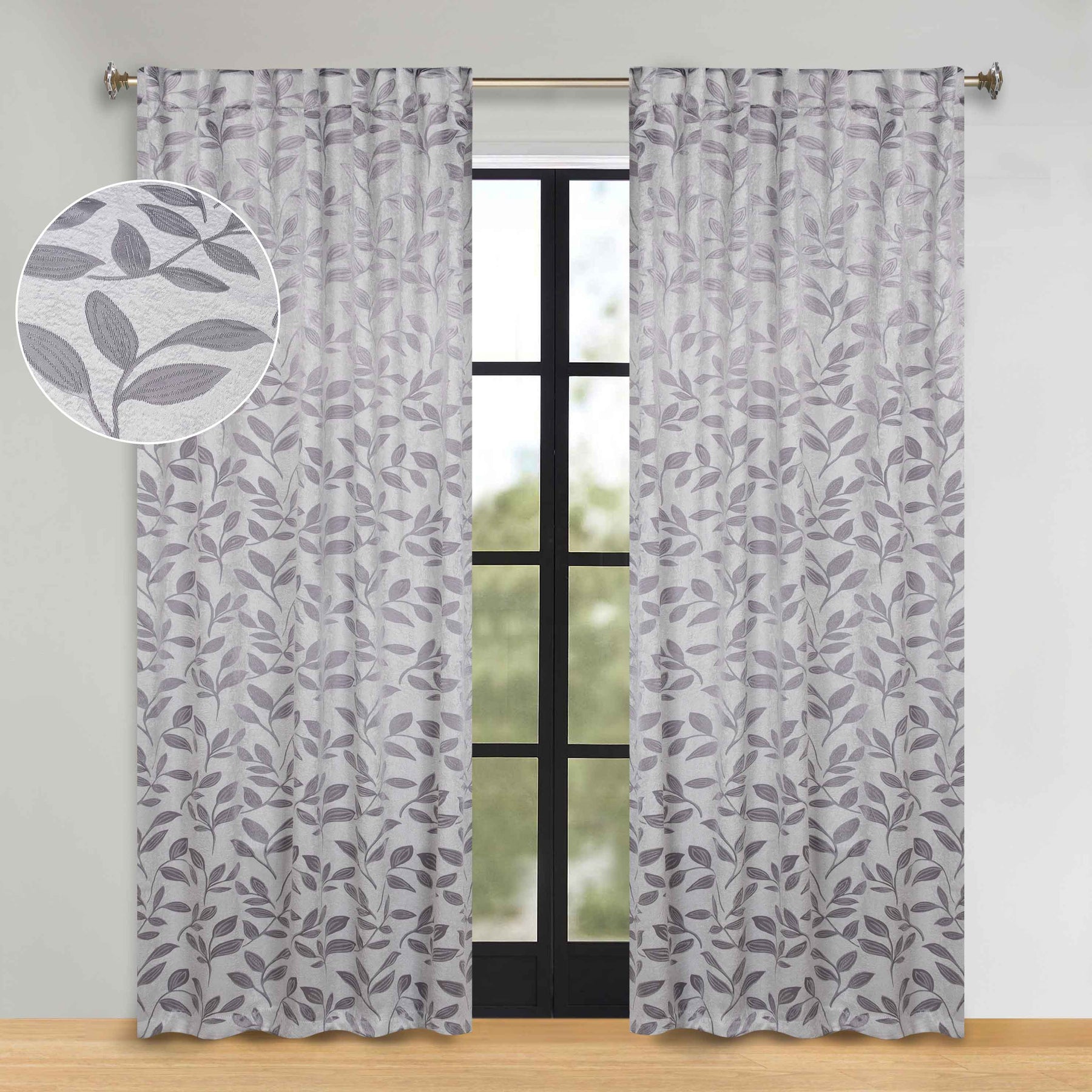 Leaves Room Darkening Back Tabs Blackout Curtain Panels, Set of 2