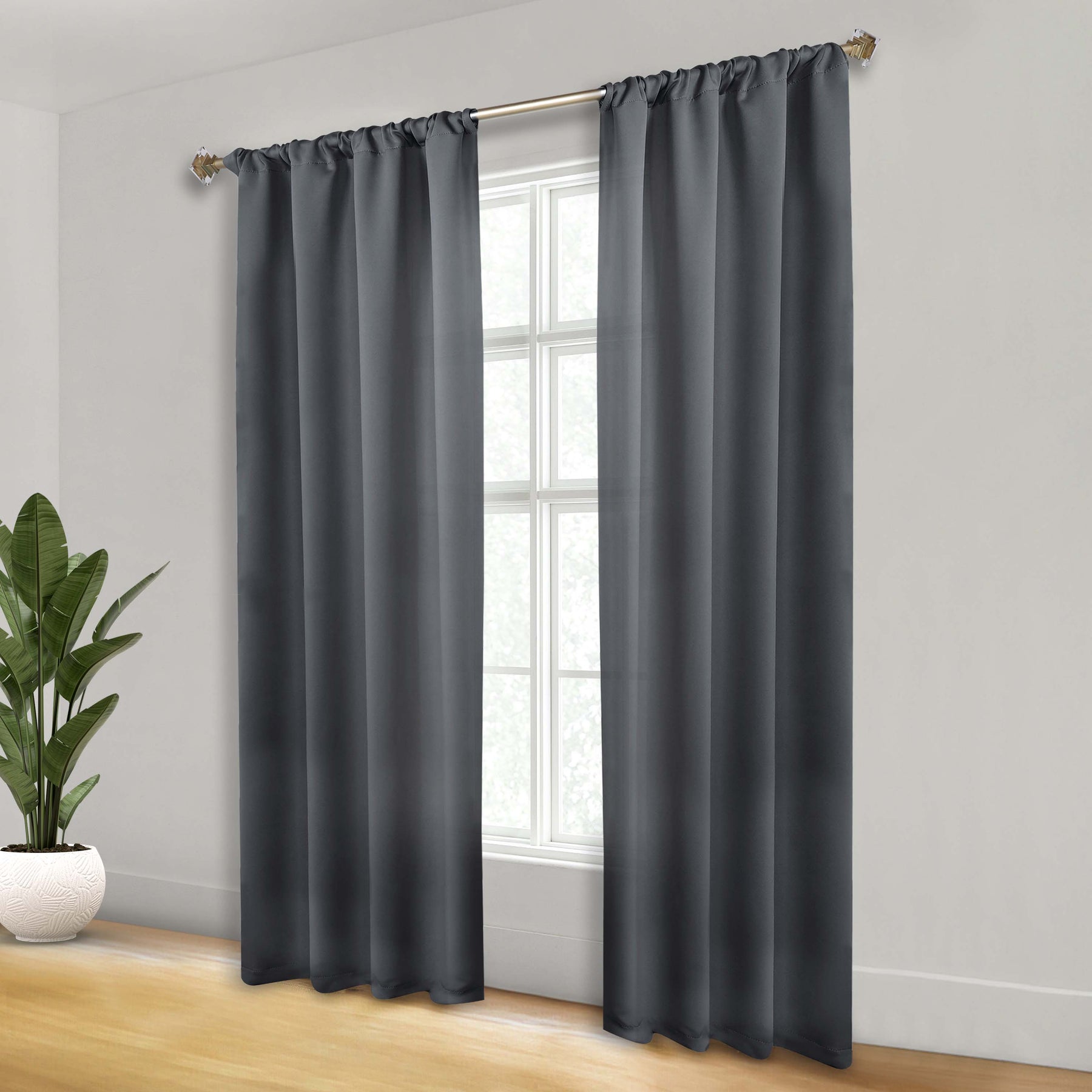 Solid Room Darkening Rod Pocket Blackout Curtain Panels, Set of 2