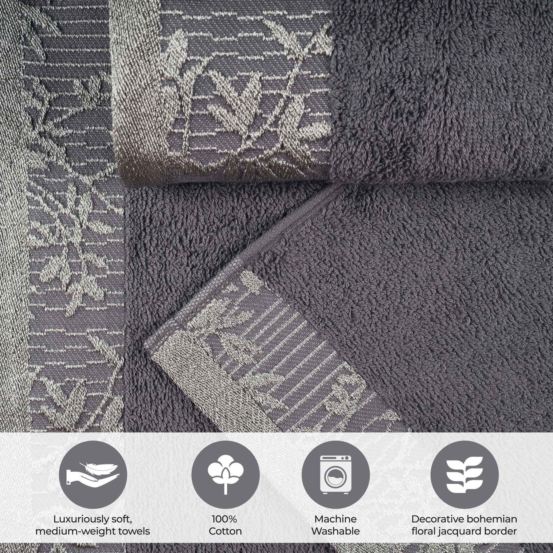 Wisteria Cotton Medium Weight Floral Jacquard 12 Piece Towel Set