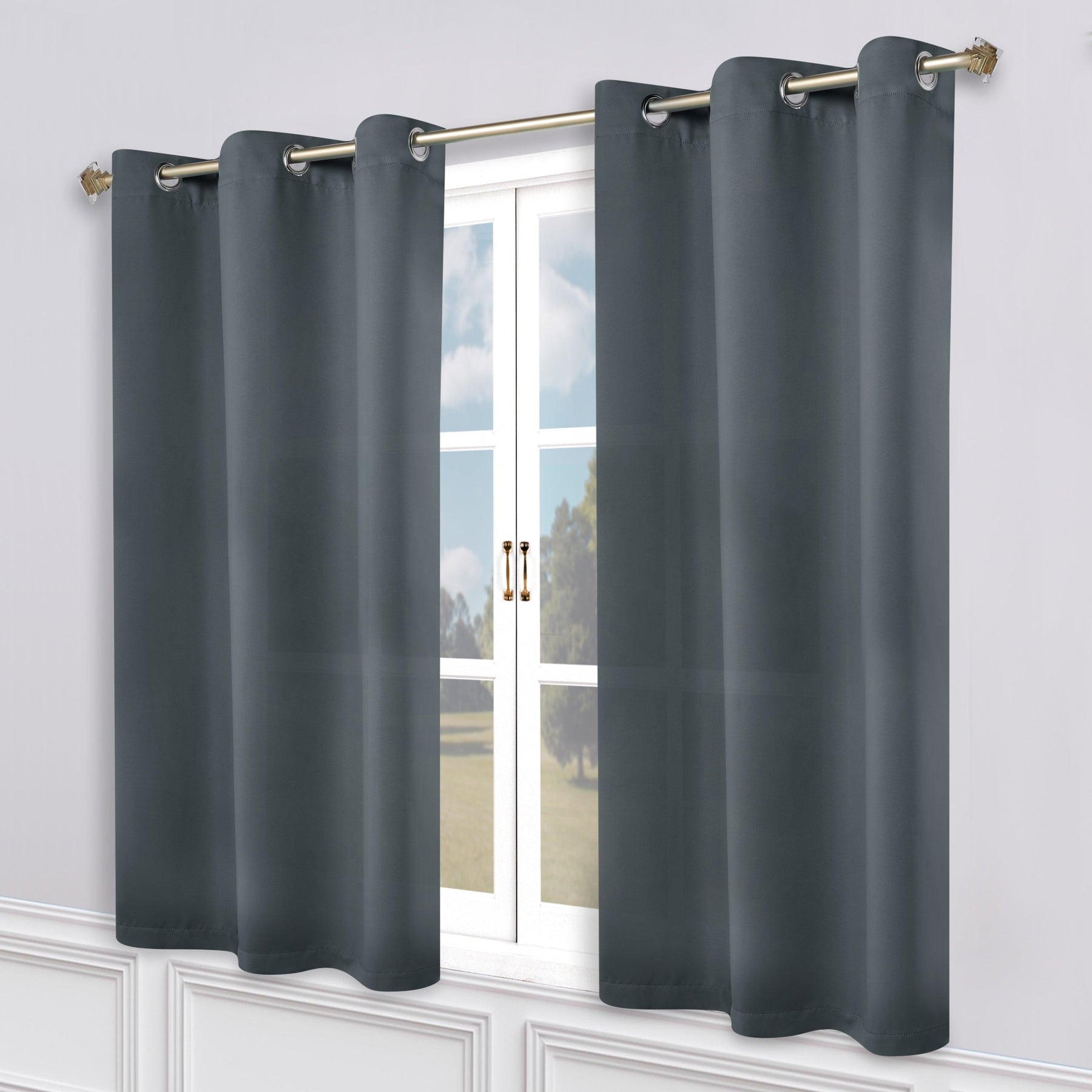 Classic Modern Solid Room Darkening Blackout Curtain Panels, Set of 2